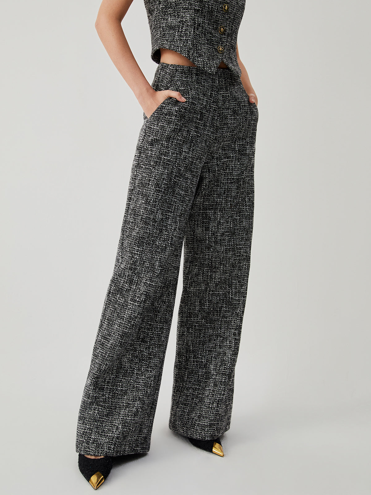Old Money Tweed Raka Benfickor Byxor