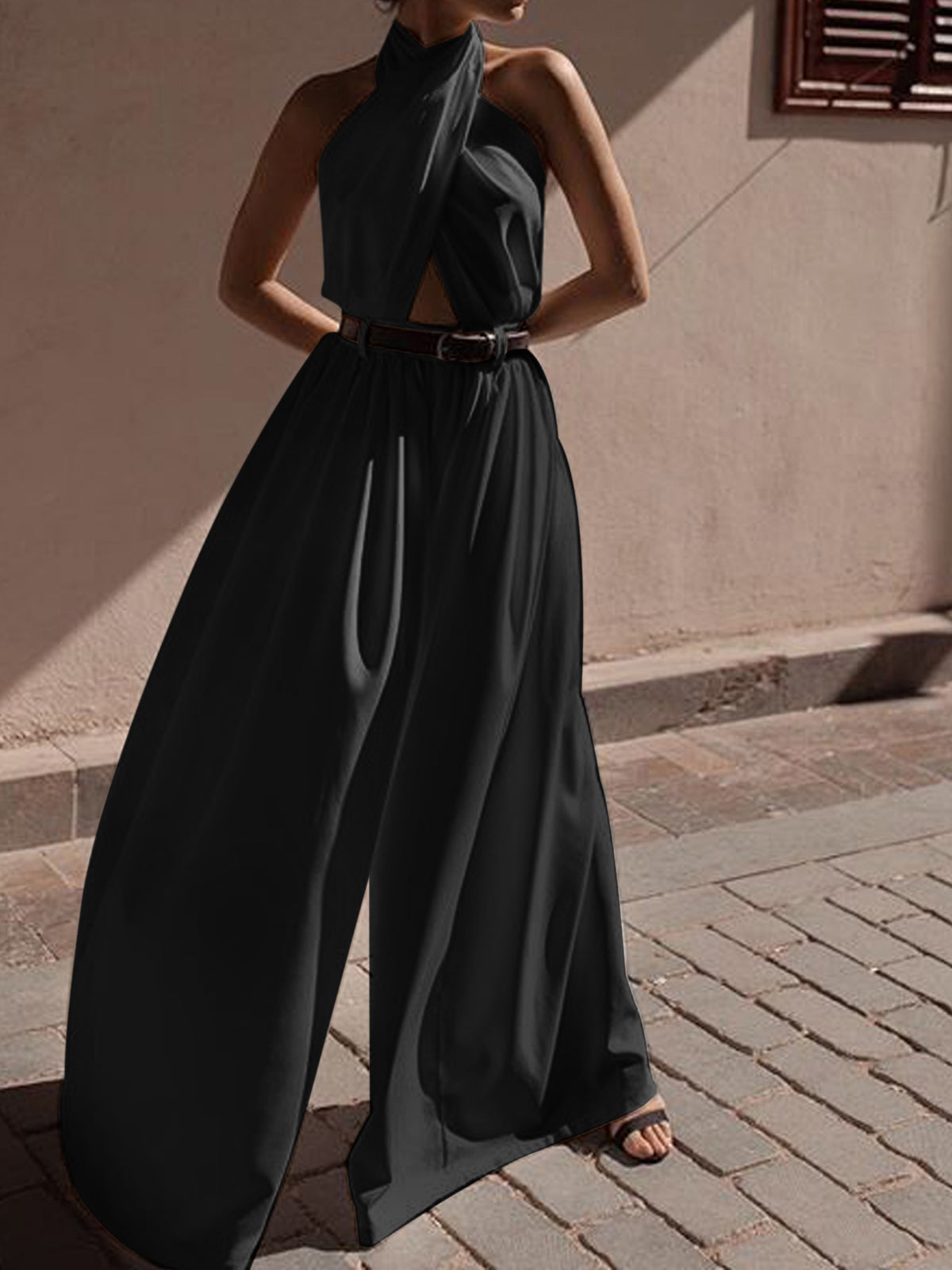 Criss Cross Halter Backless Jumpsuit Utan Bälte