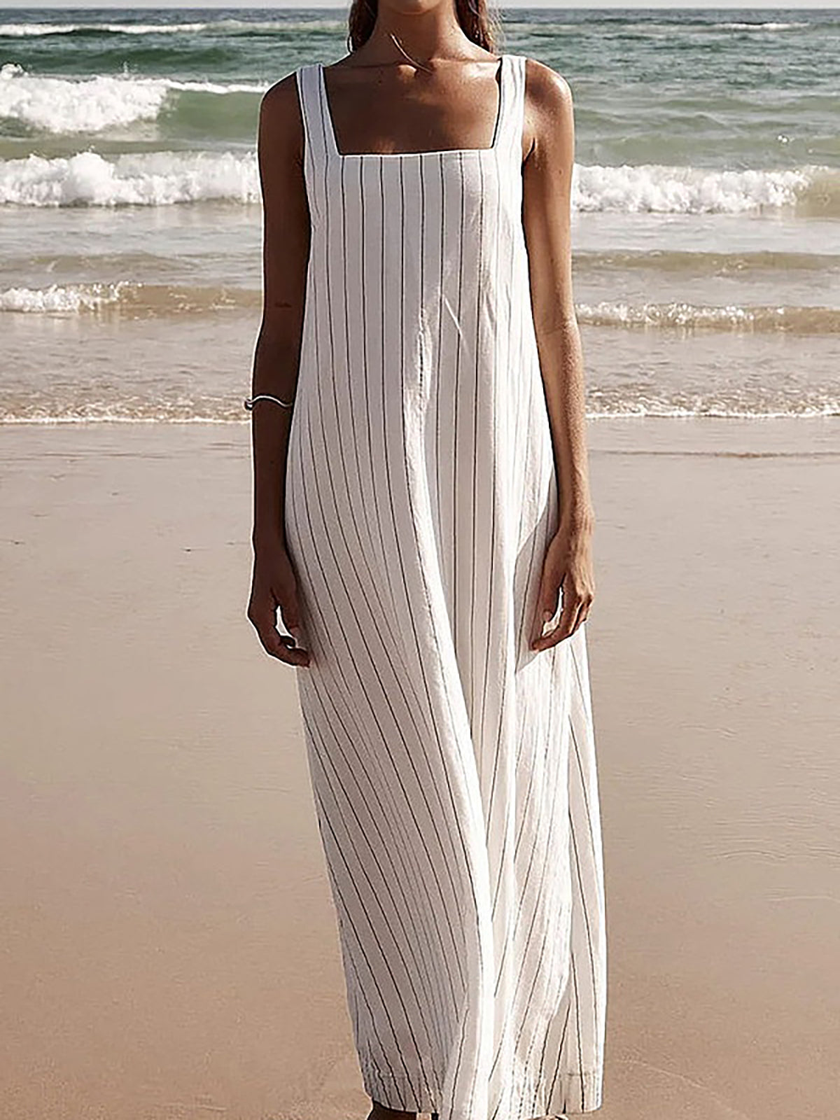 Gestreiftes langes Camisole-Kleid