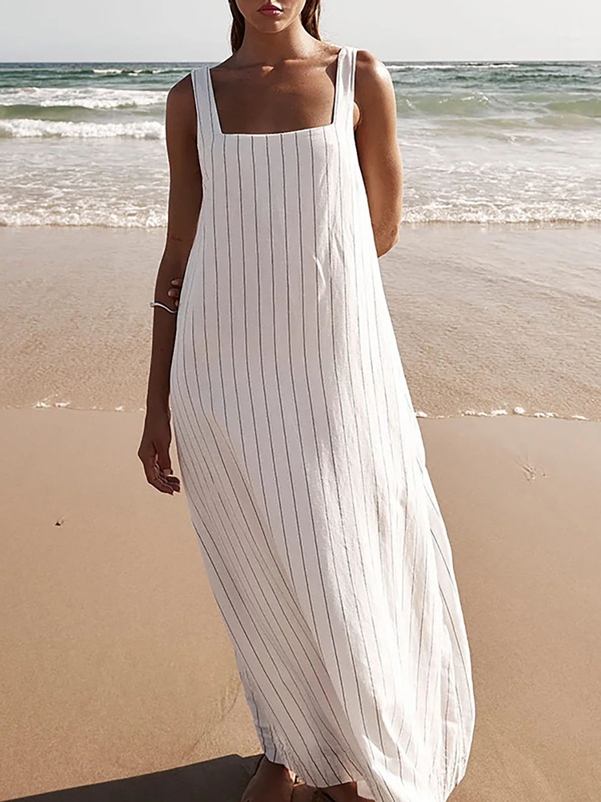 Gestreiftes langes Camisole-Kleid