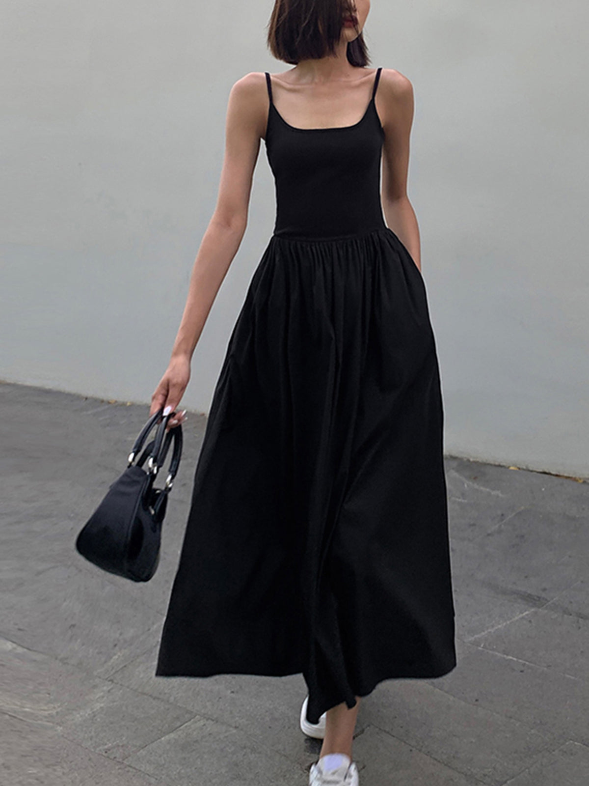Camisole-Midikleid aus Baumwolle mit Patchwork-Taschen