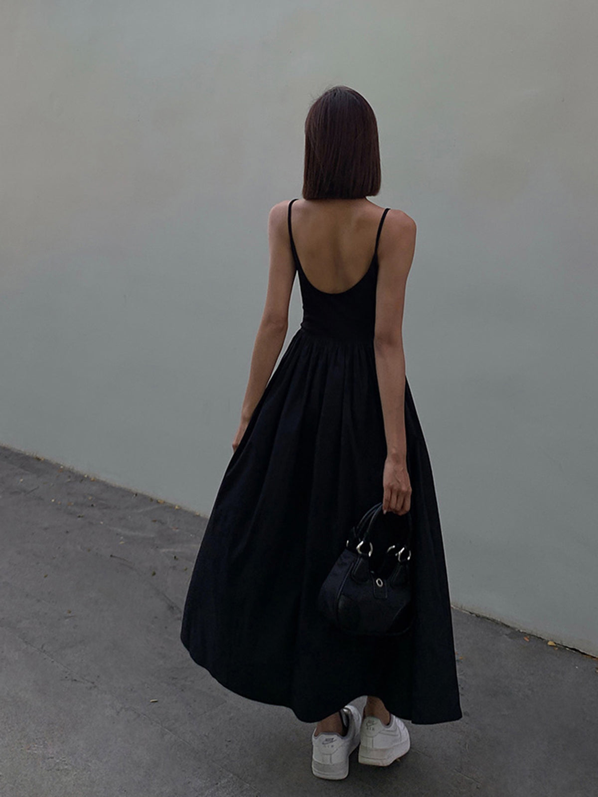 Camisole-Midikleid aus Baumwolle mit Patchwork-Taschen