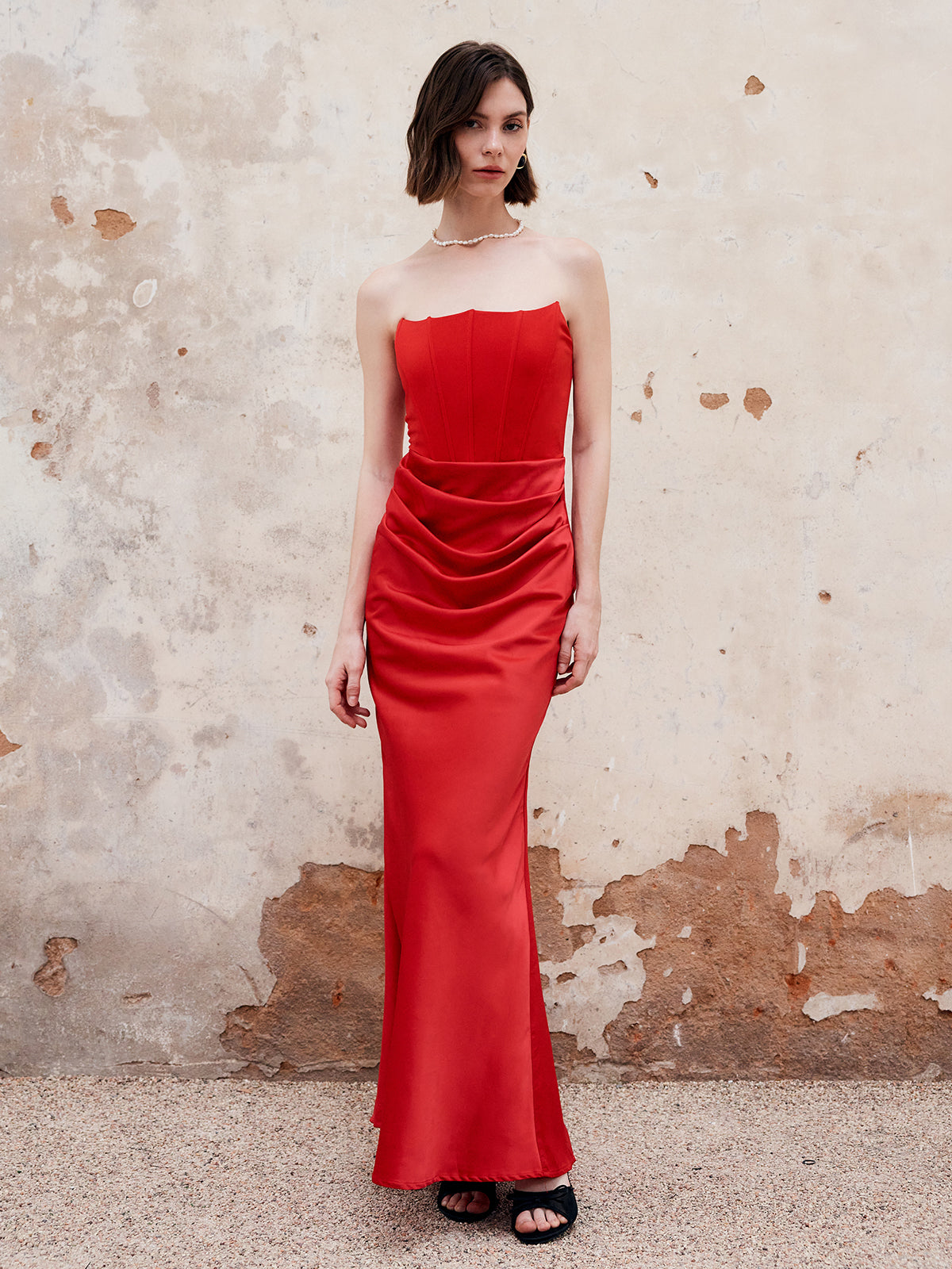 Langes Plissiertes Schlauchkleid mit Reißverschluss