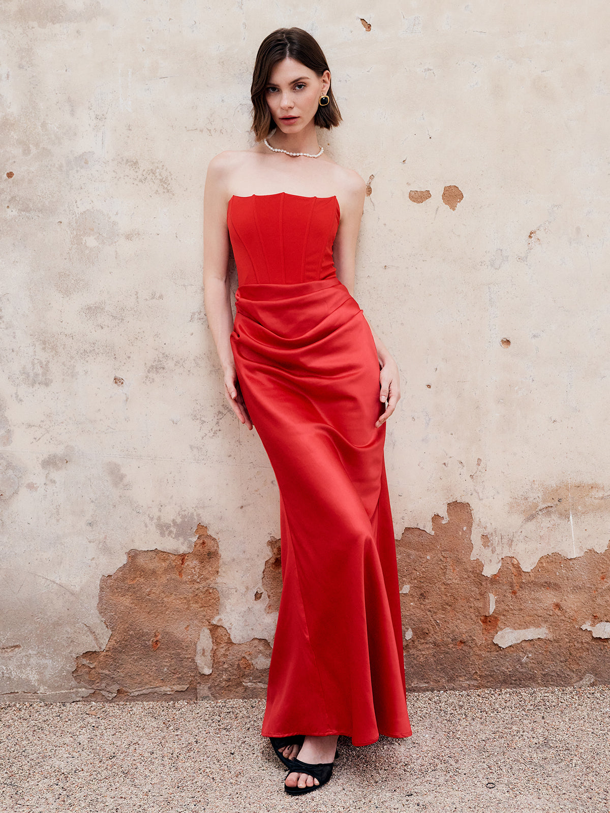 Langes Plissiertes Schlauchkleid mit Reißverschluss