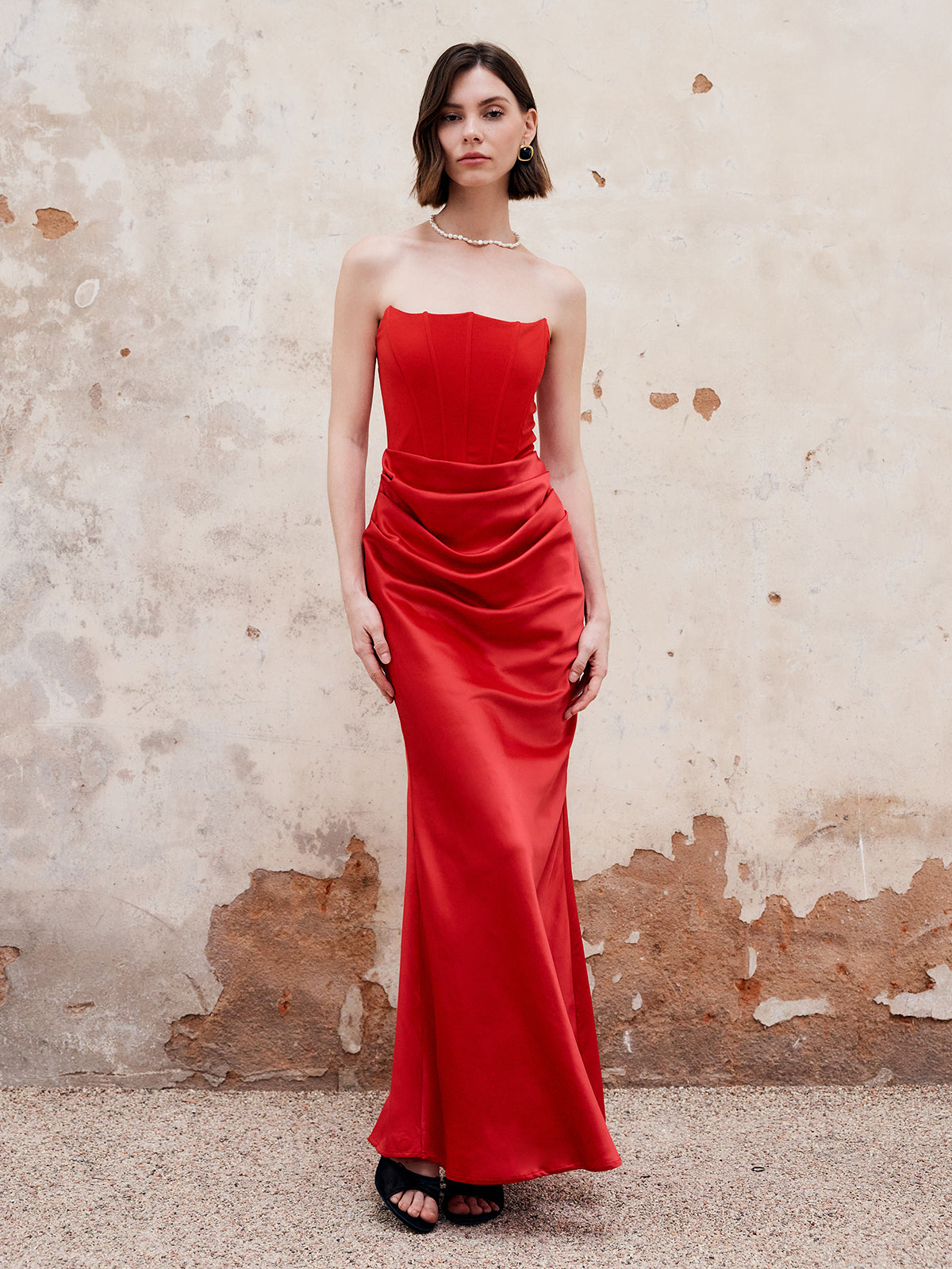 Langes Plissiertes Schlauchkleid mit Reißverschluss