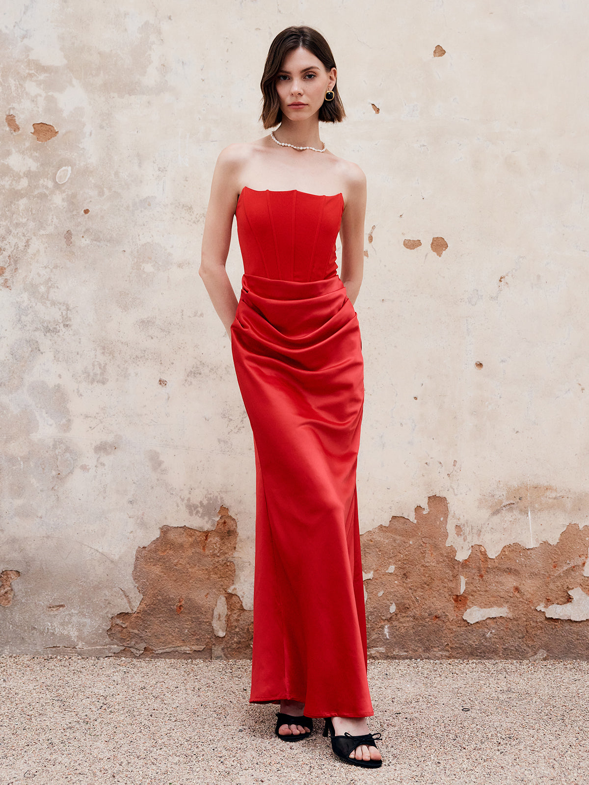 Langes Plissiertes Schlauchkleid mit Reißverschluss