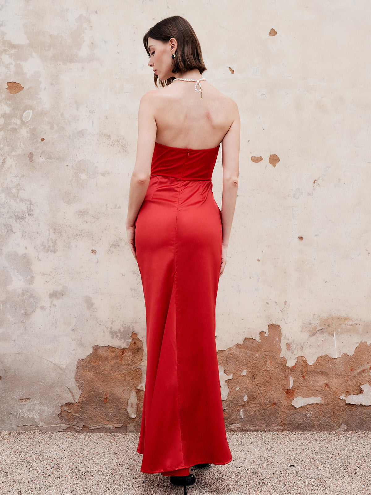 Langes Plissiertes Schlauchkleid mit Reißverschluss