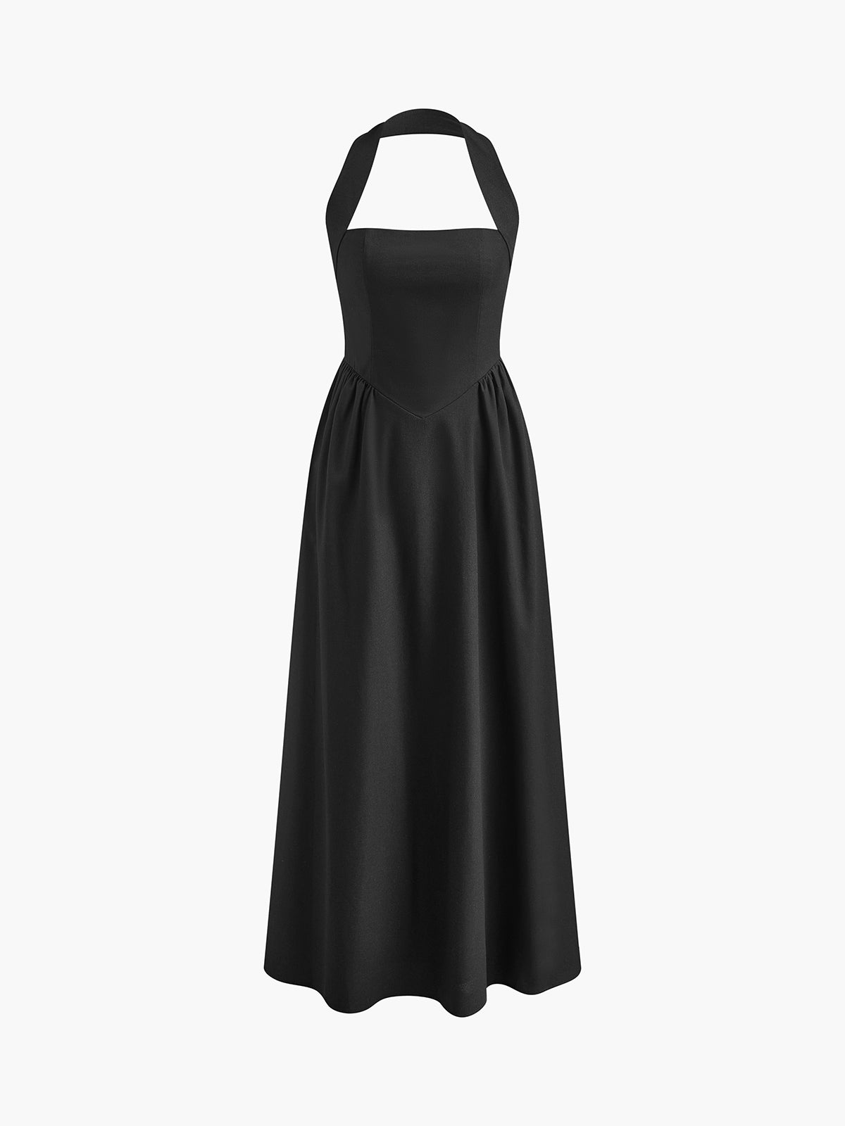 Langes Neckholder-Kleid in A-Linie aus Baumwolle und Leinen
