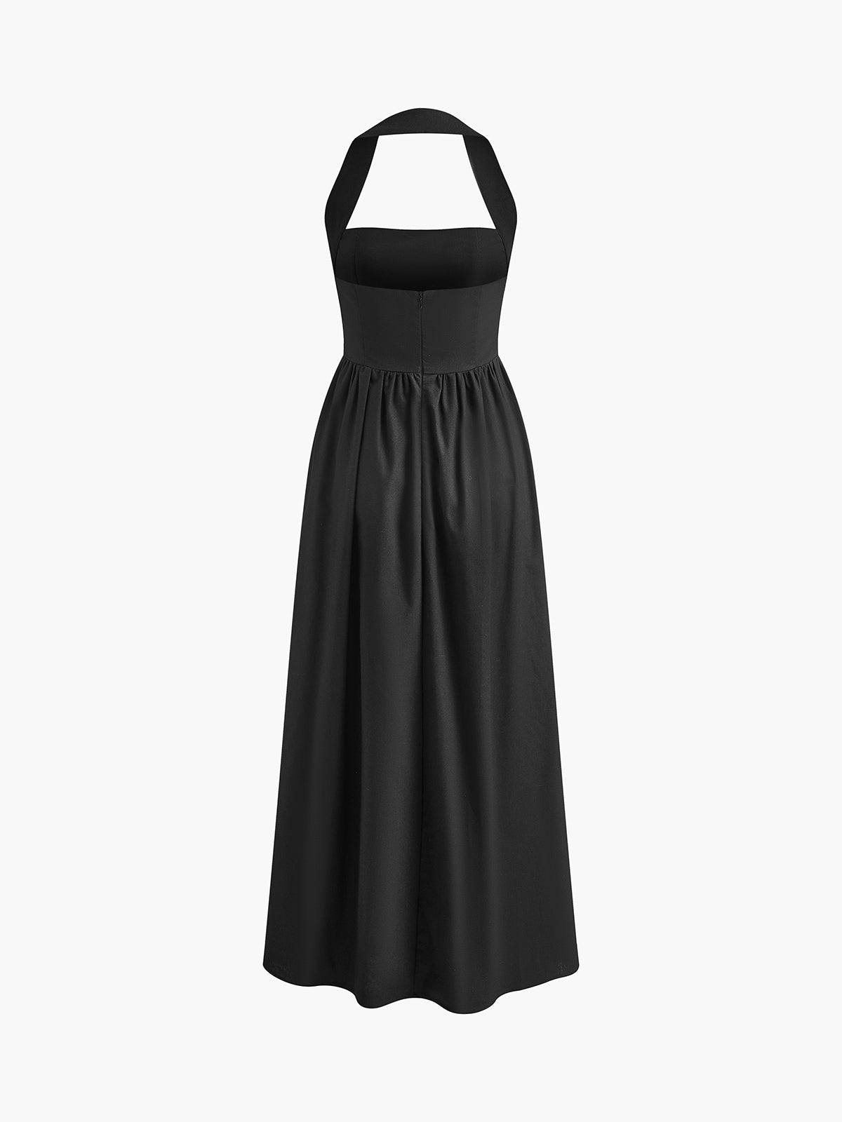 Langes Neckholder-Kleid in A-Linie aus Baumwolle und Leinen