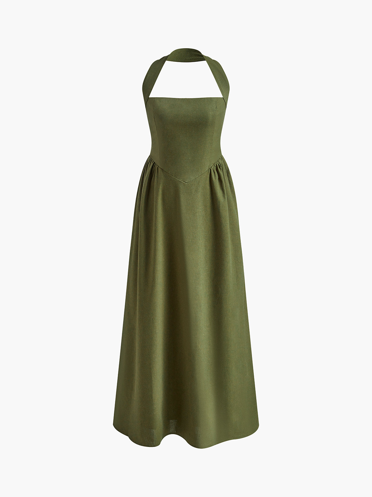 Langes Neckholder-Kleid in A-Linie aus Baumwolle und Leinen