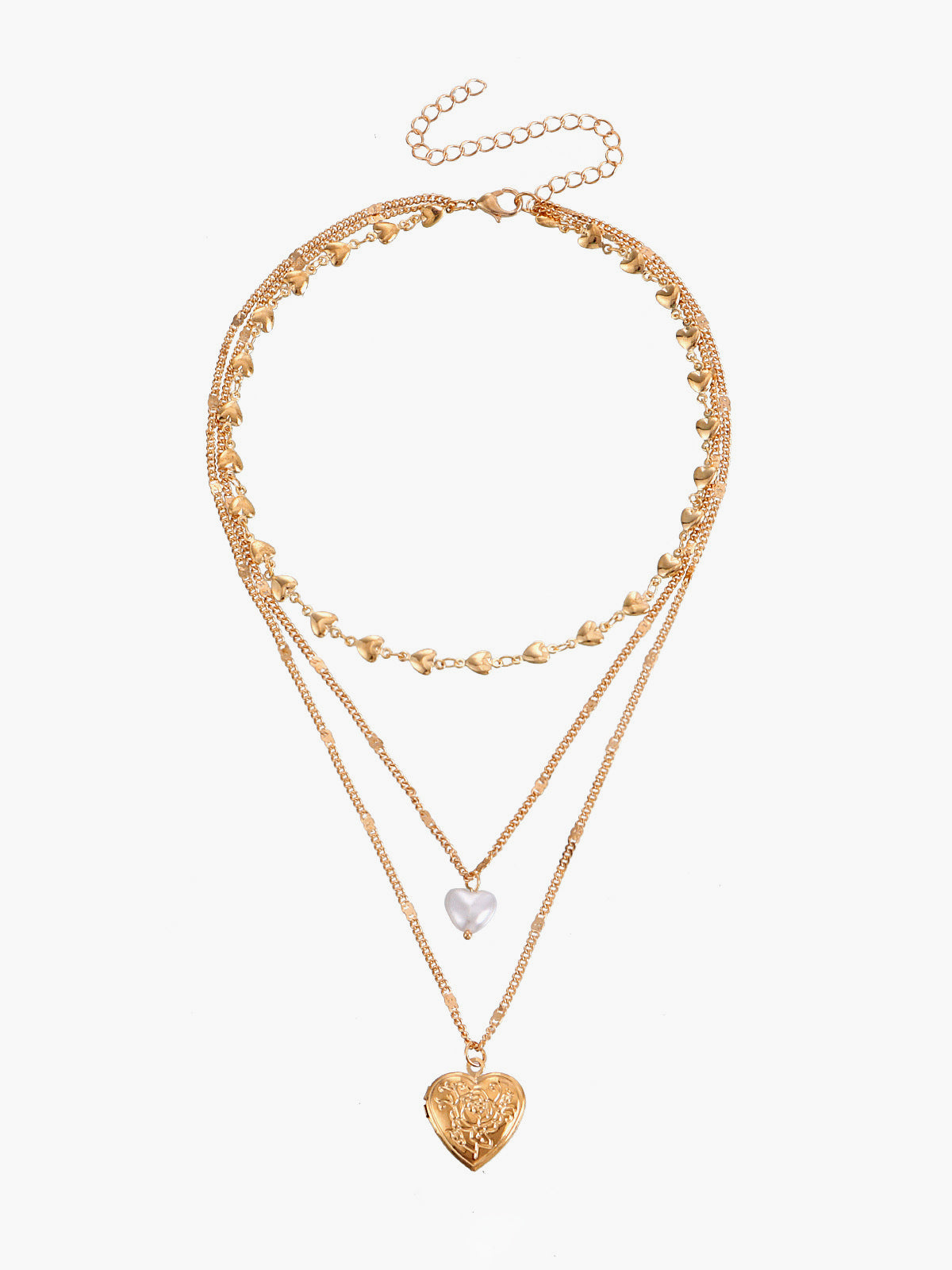 Halsband med hjärtformad charm i tre lager