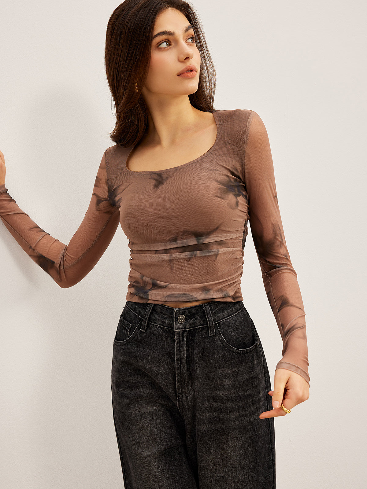 Tye Dye blommigt tryckt mesh-t-shirt