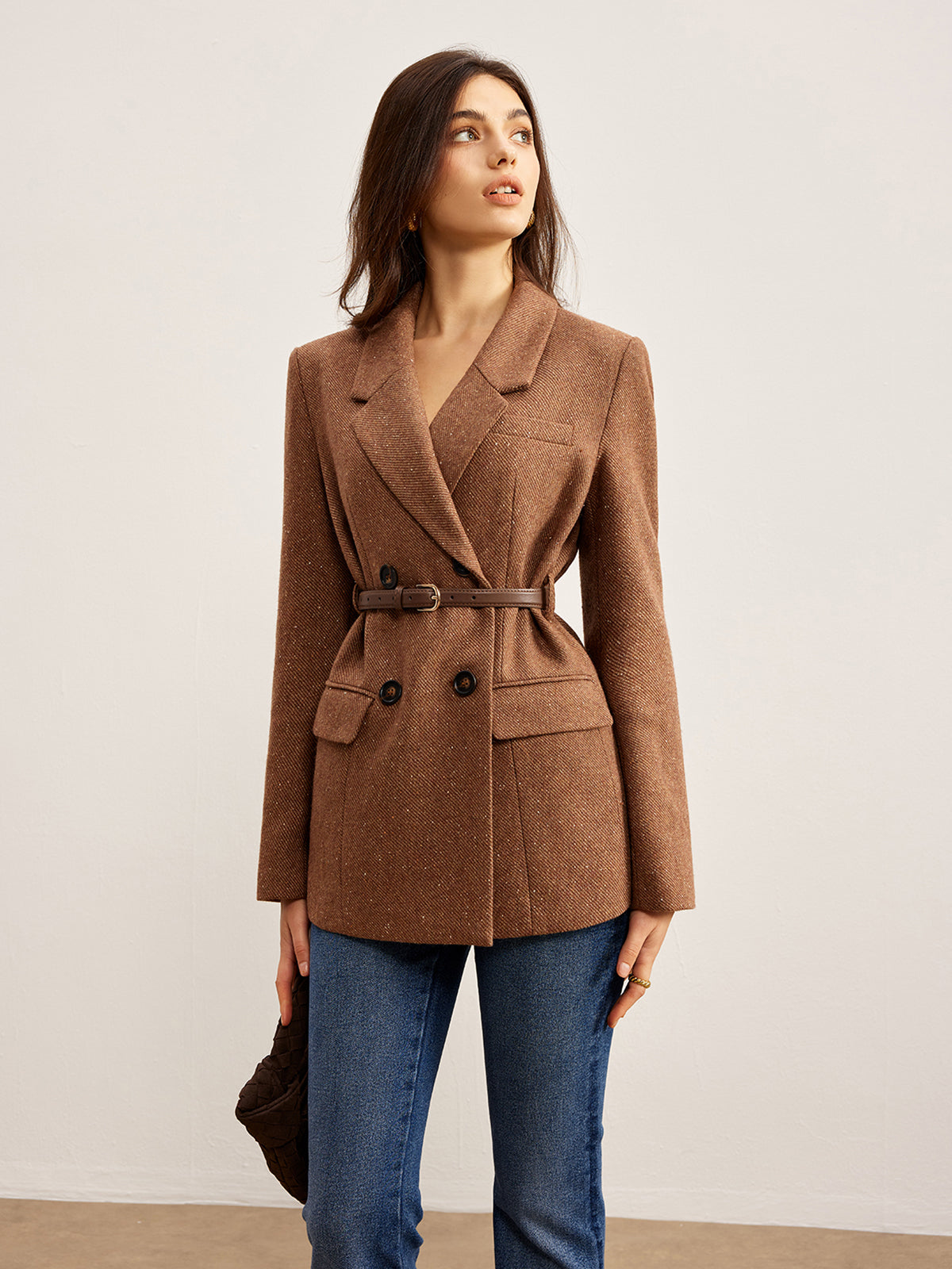 Strukturierter Blazer aus Wollmischung mit Gürtel