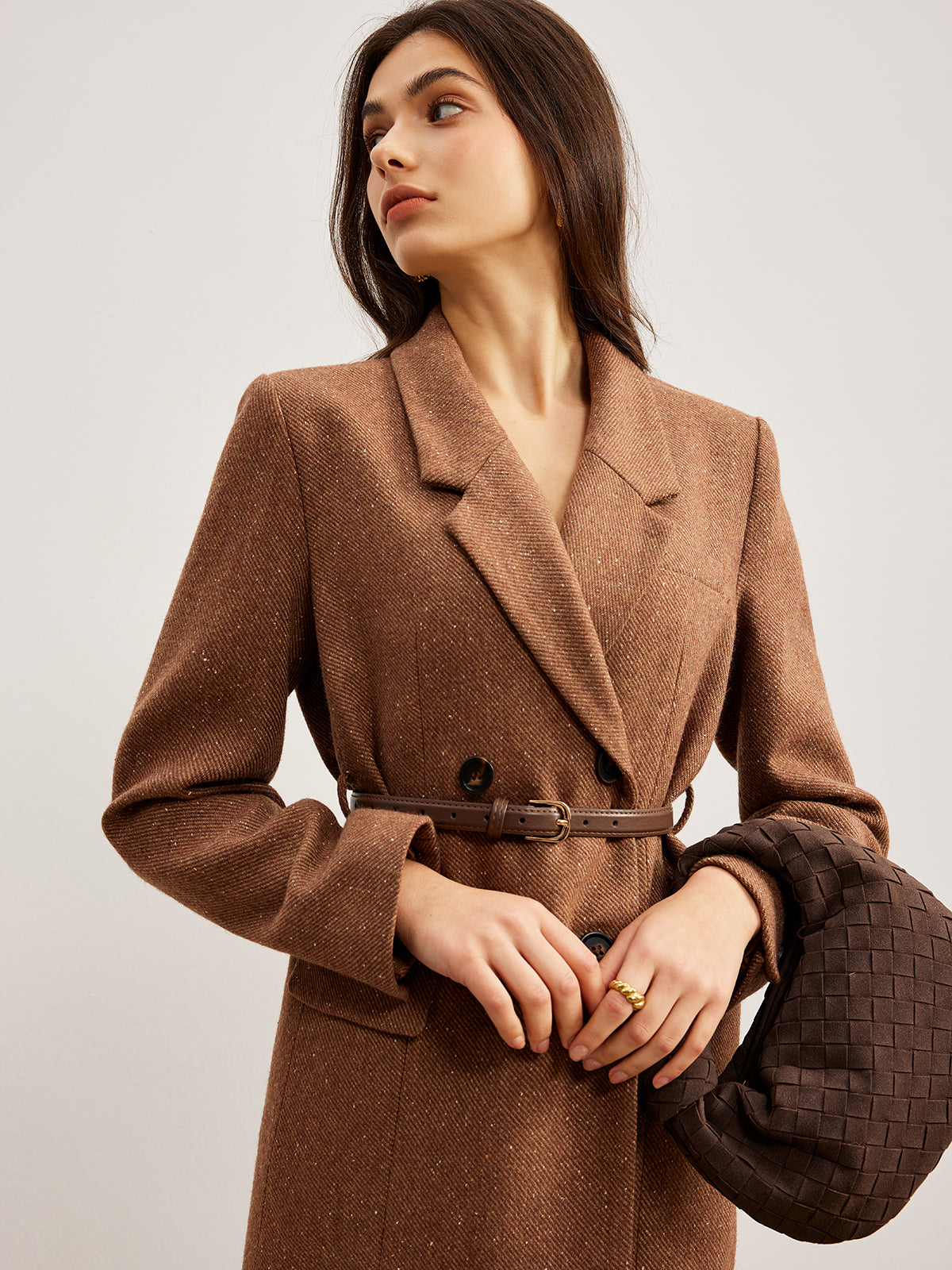 Strukturierter Blazer aus Wollmischung mit Gürtel