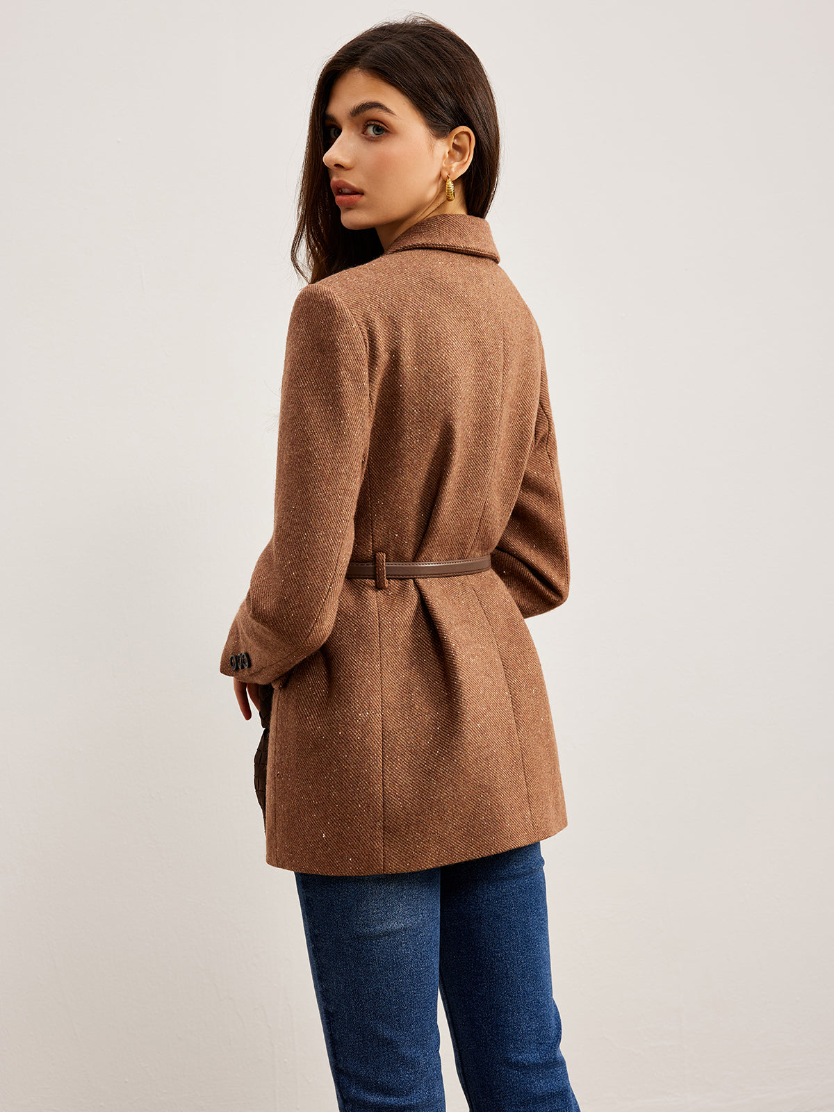 Strukturierter Blazer aus Wollmischung mit Gürtel