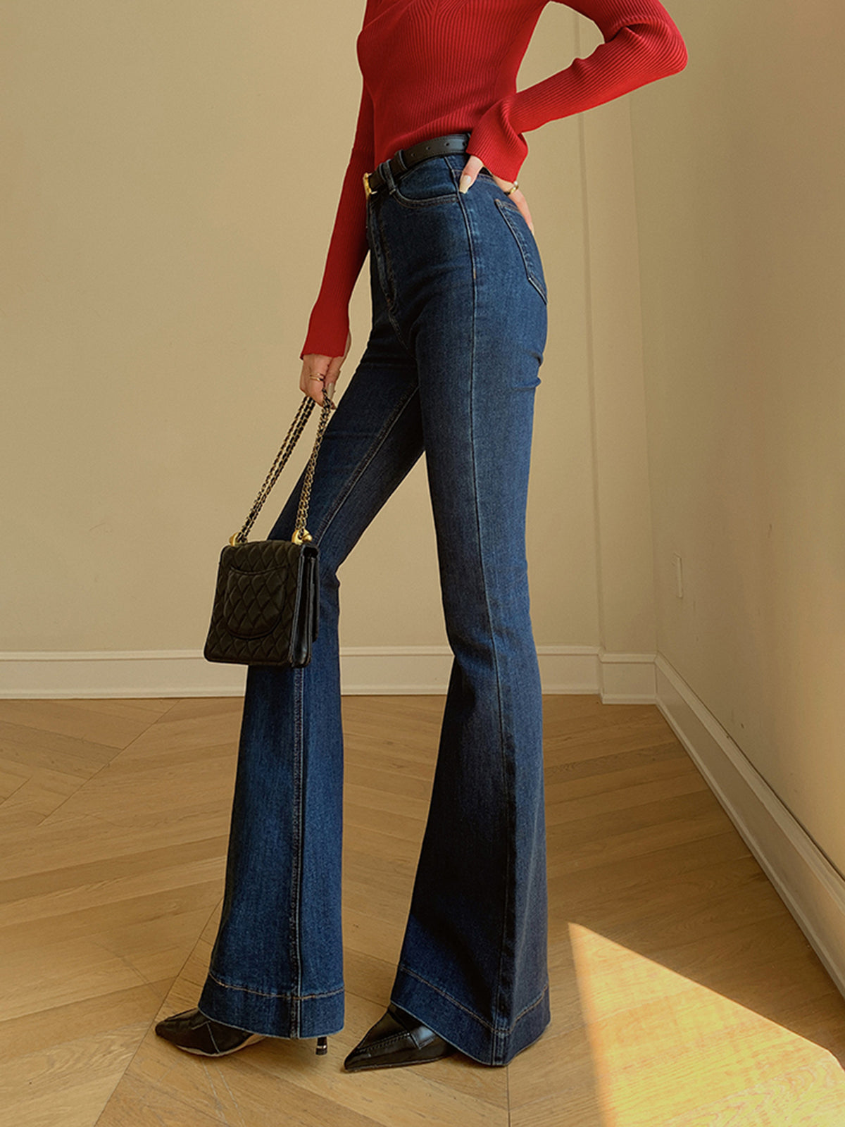 Denim Slim Bootcut Jeans ohne Gürtel