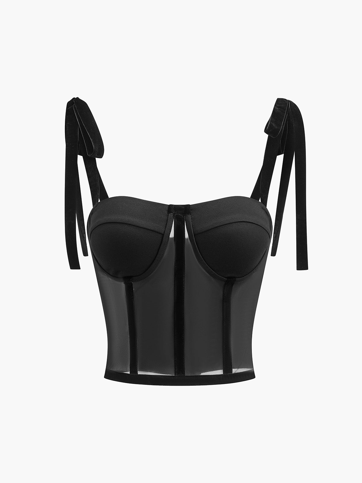 Halbtransparentes, gebundenes Camisole-Crop-Top aus Netzstoff