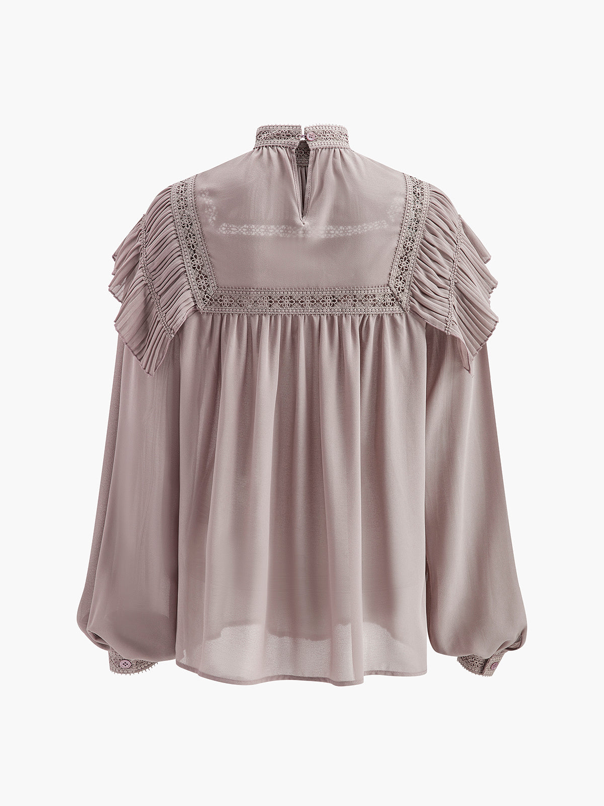 Halvtransparent knappveckad chiffongblus