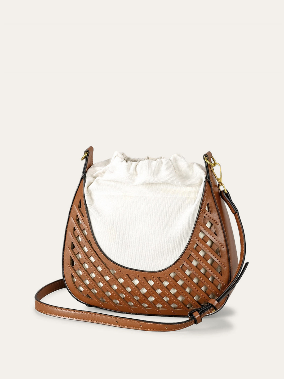 Kordelzugtasche aus gewebtem Leder