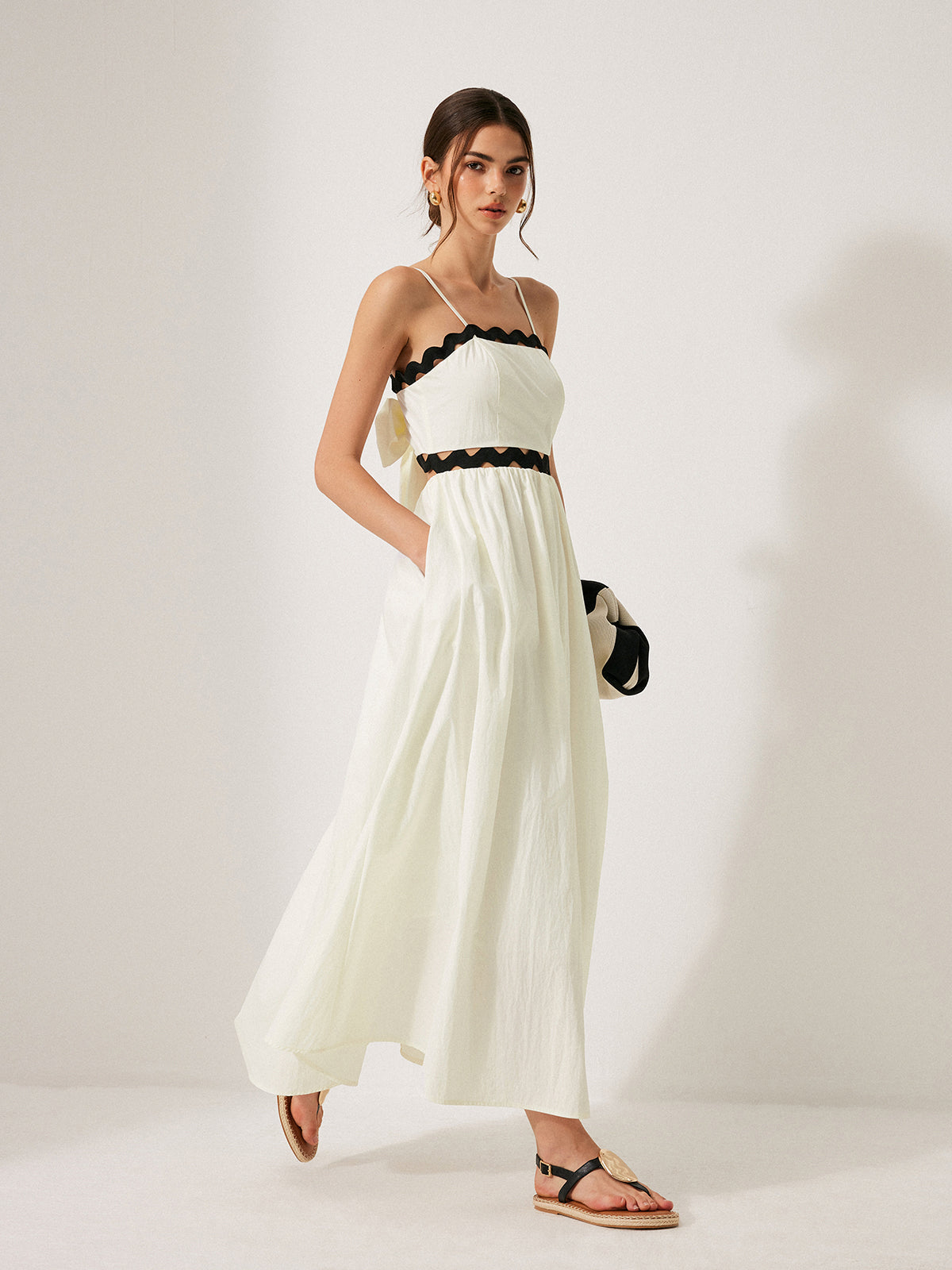 Scalloped Trim Back Tie Dress