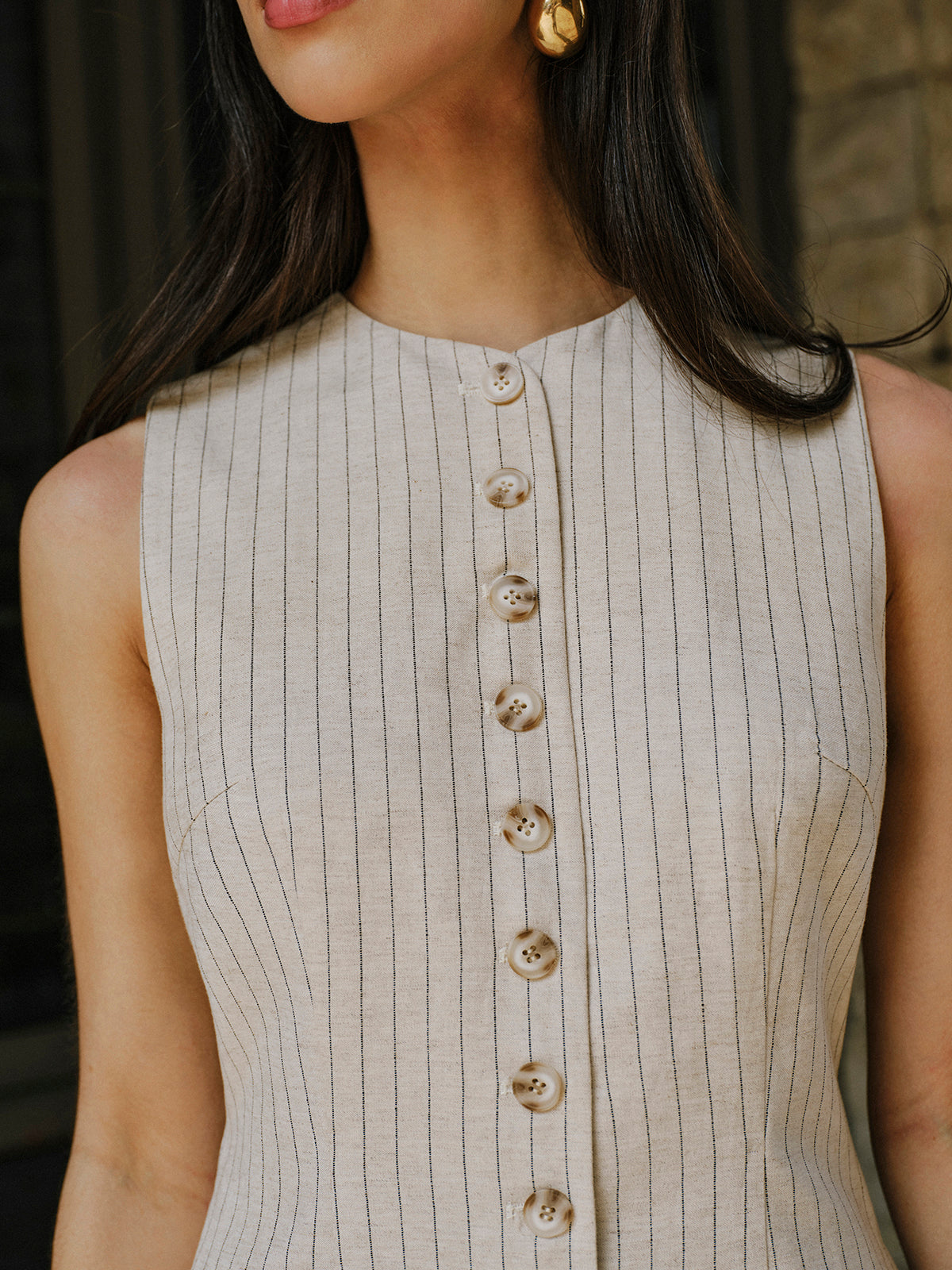 Kleid aus Leinenmischung mit Knopfleiste vorne und Taschen
