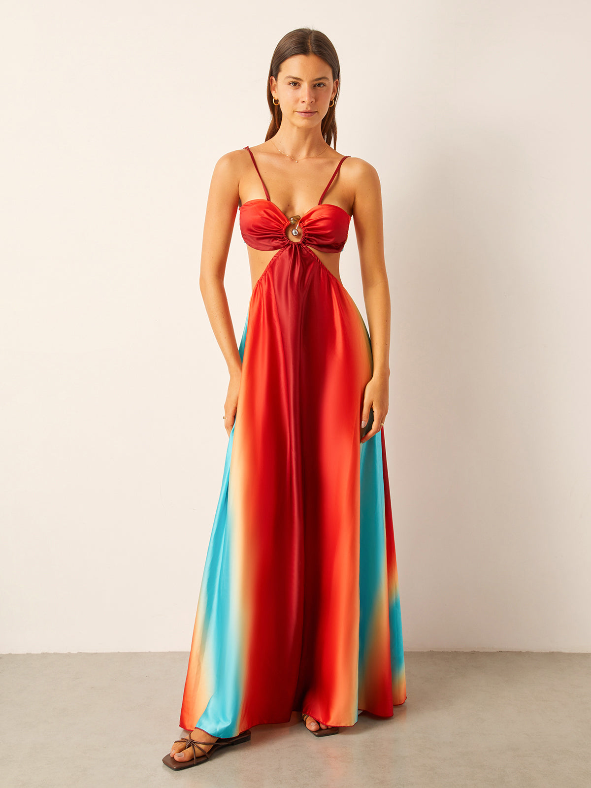 Satin Cut-Out Waist Gradient Dress