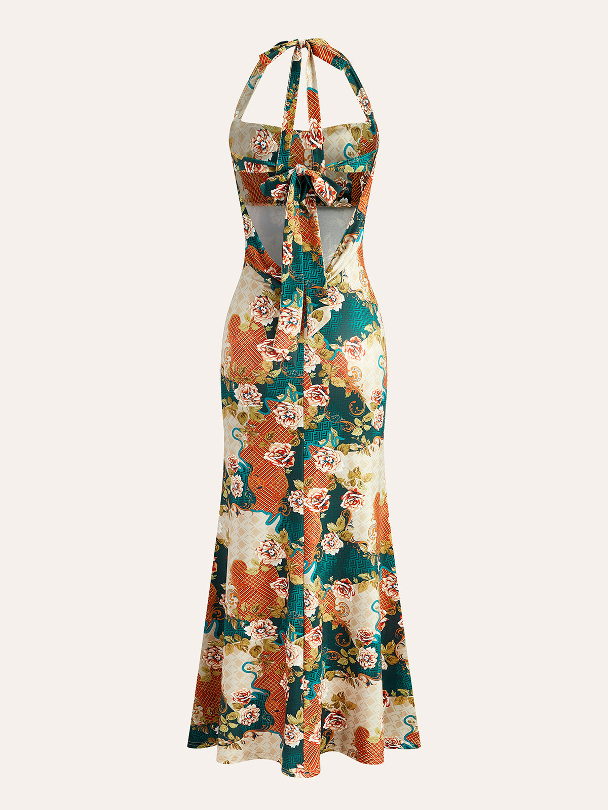Neckholder-Kleid mit Blumenmuster und Bindeband hinten
