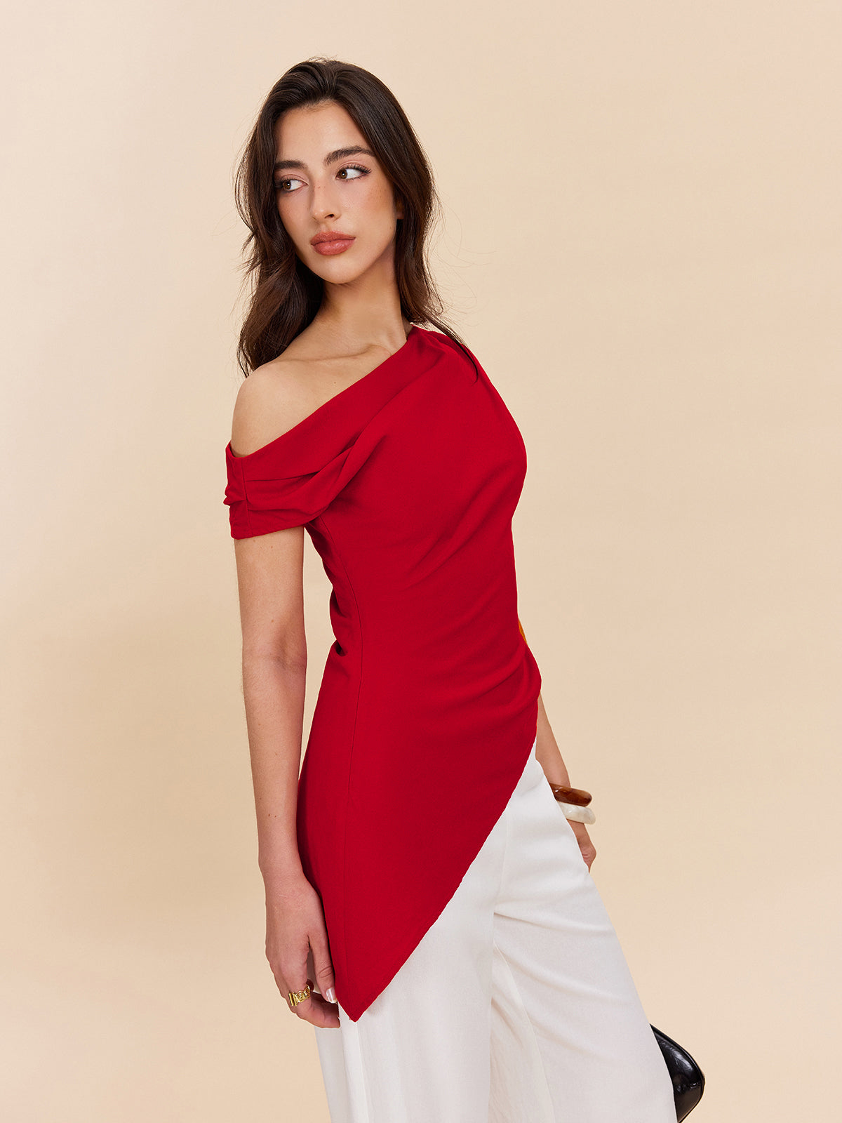 One-Shoulder-Top aus Baumwolle und Leinen