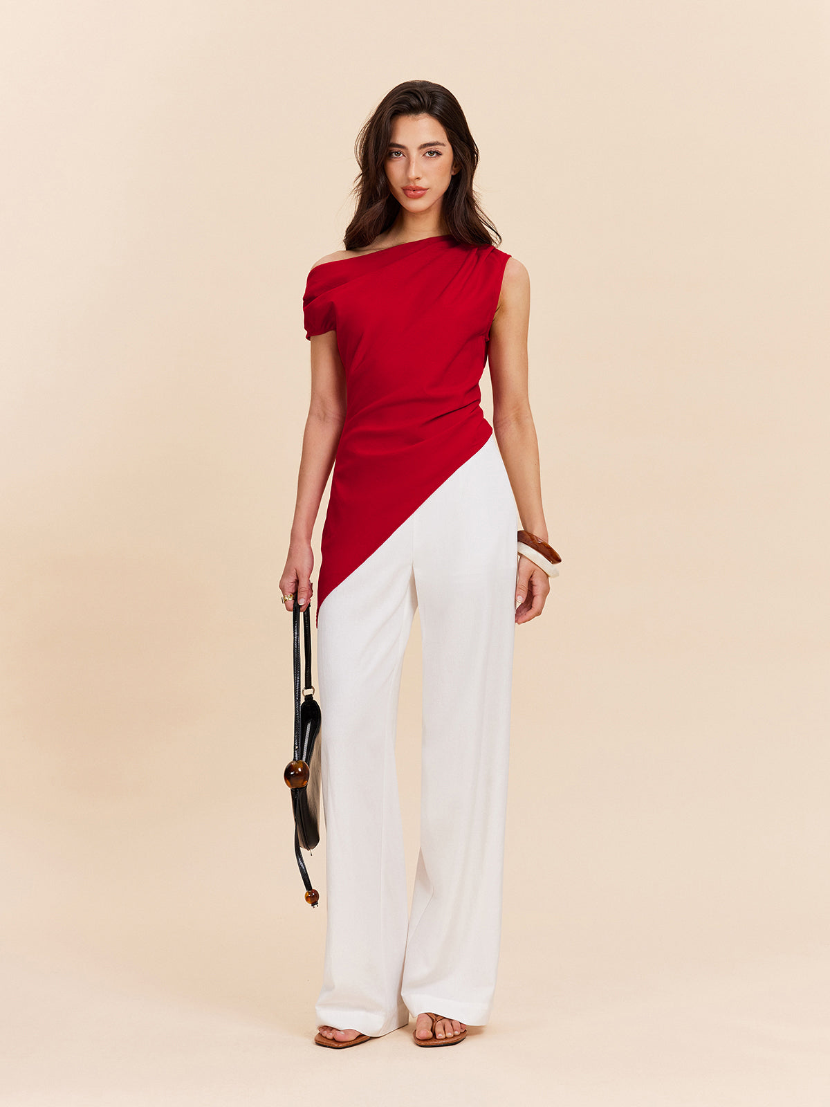 One-Shoulder-Top aus Baumwolle und Leinen
