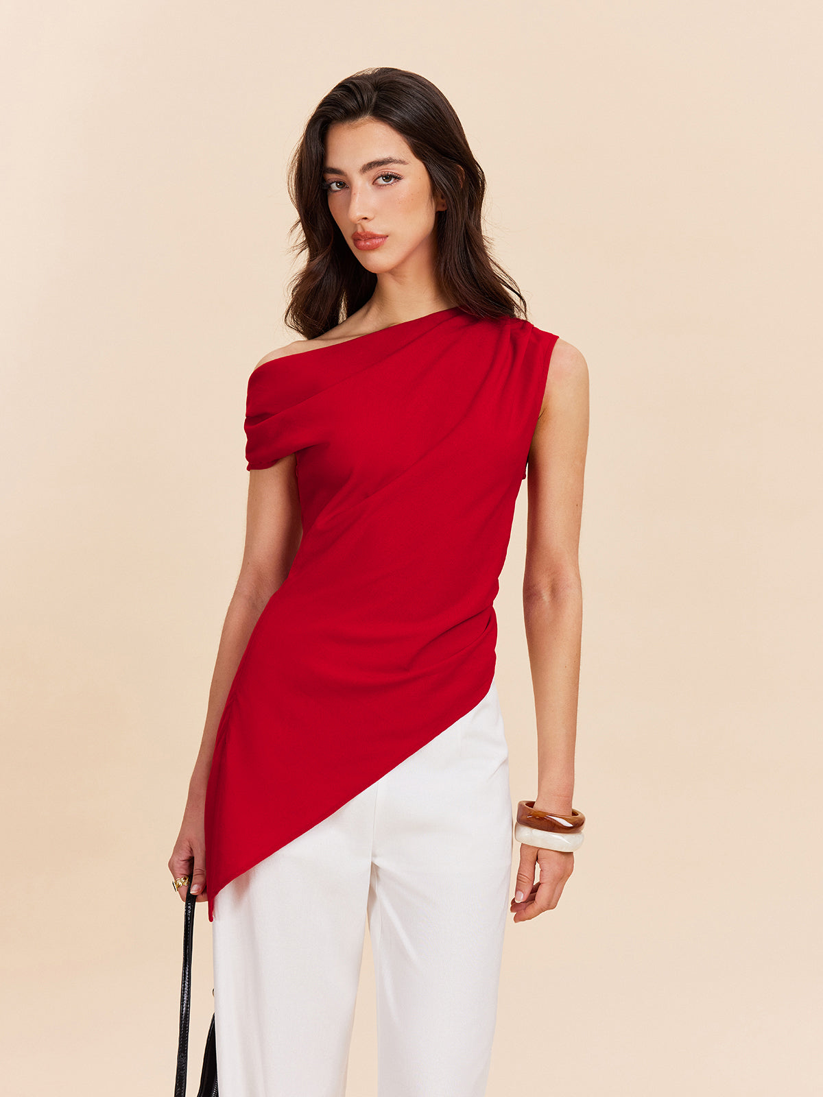 One-Shoulder-Top aus Baumwolle und Leinen