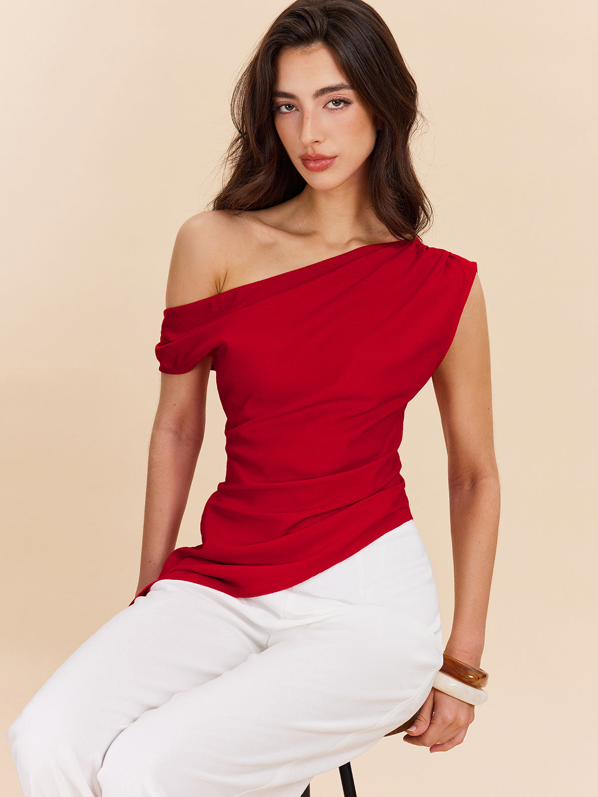 One-Shoulder-Top aus Baumwolle und Leinen