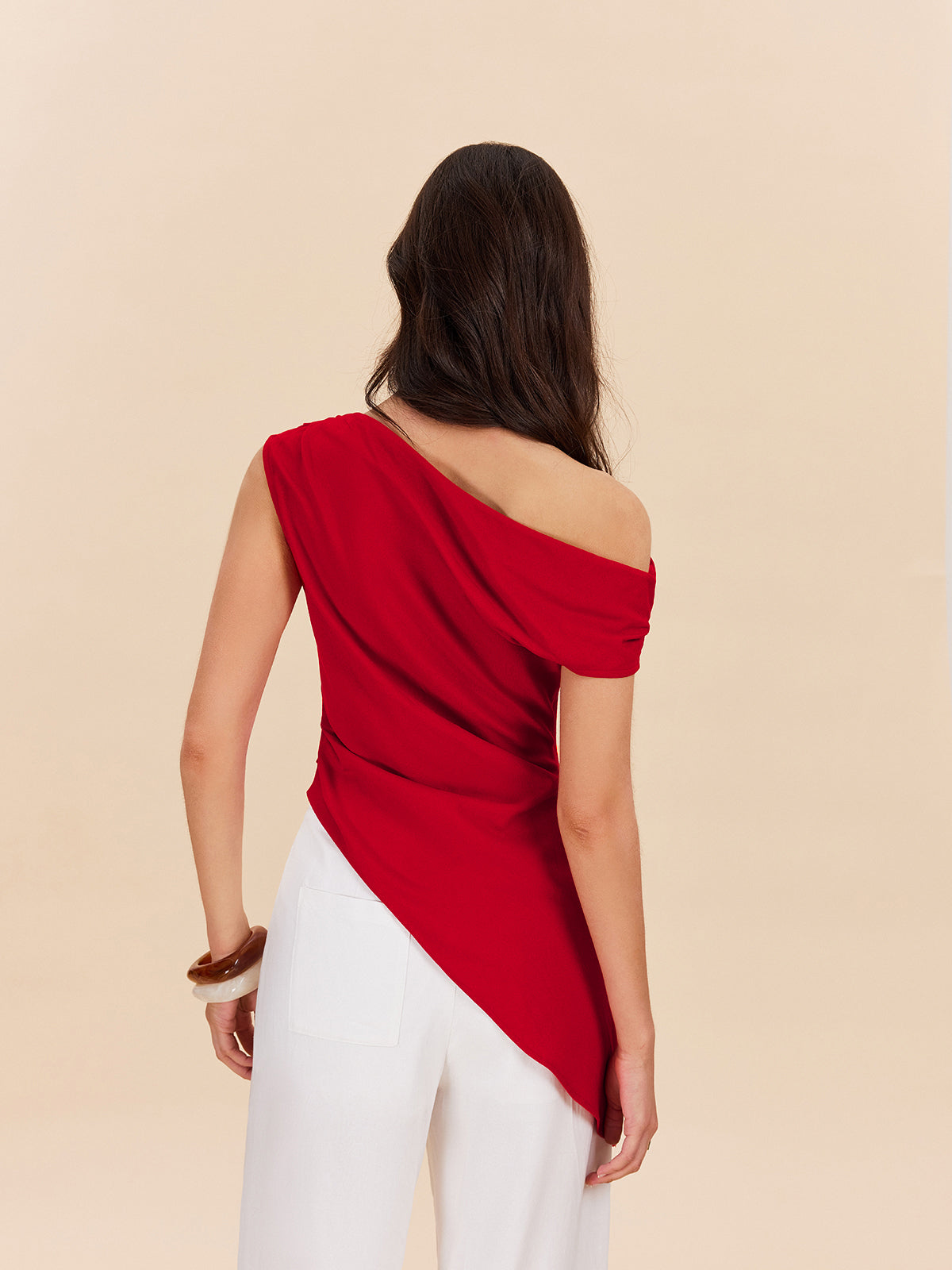 One-Shoulder-Top aus Baumwolle und Leinen