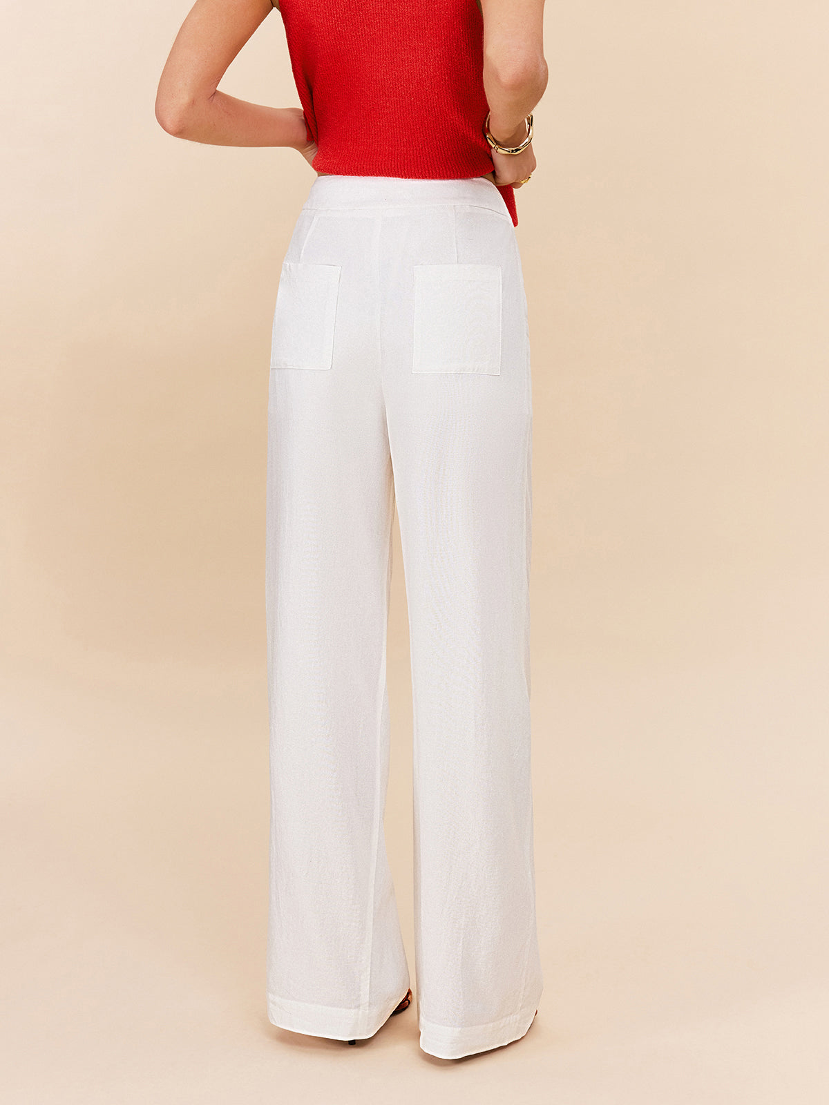 Halbtransparente Hose mit hoher Taille aus Baumwolle und Leinen