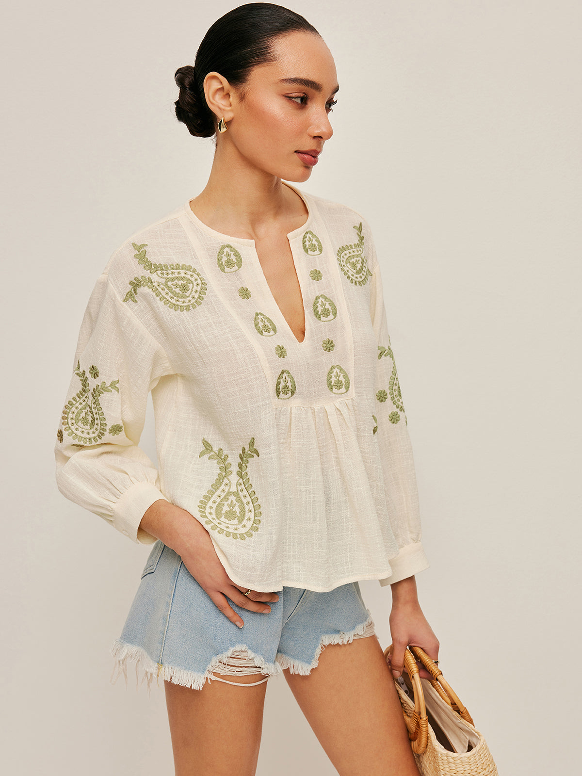 Boho Broderad Blus