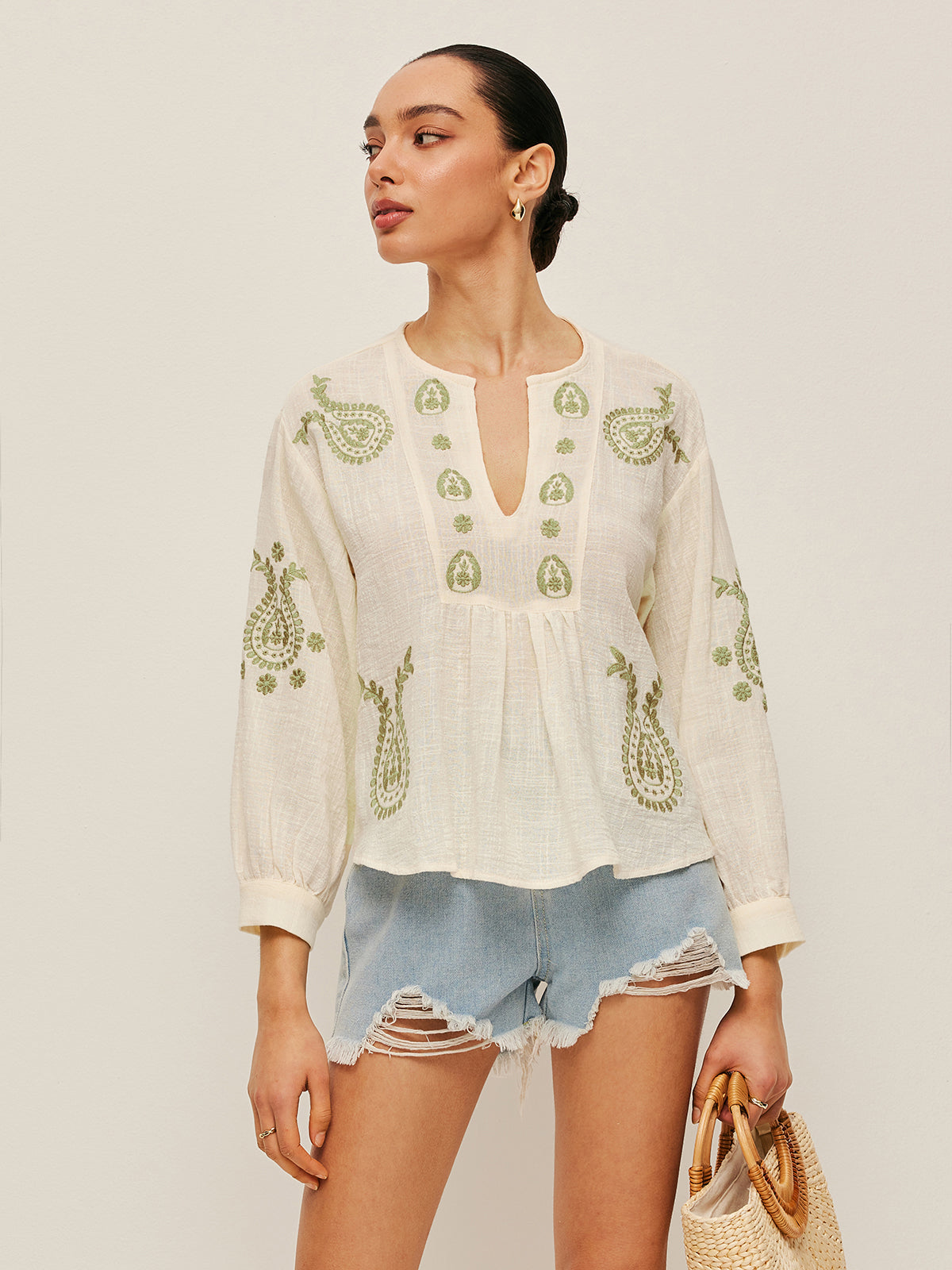 Boho Broderad Blus