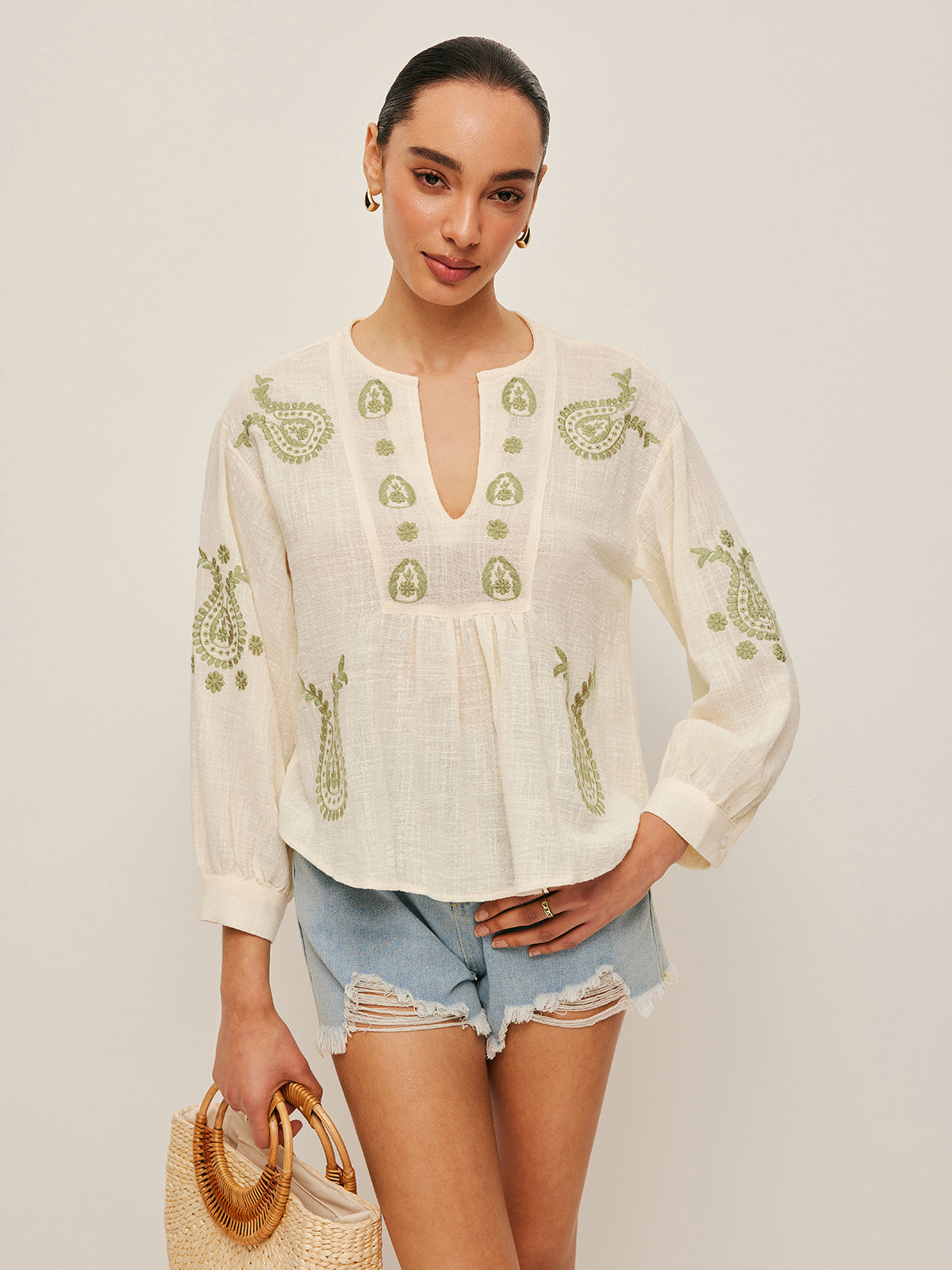 Boho Broderad Blus
