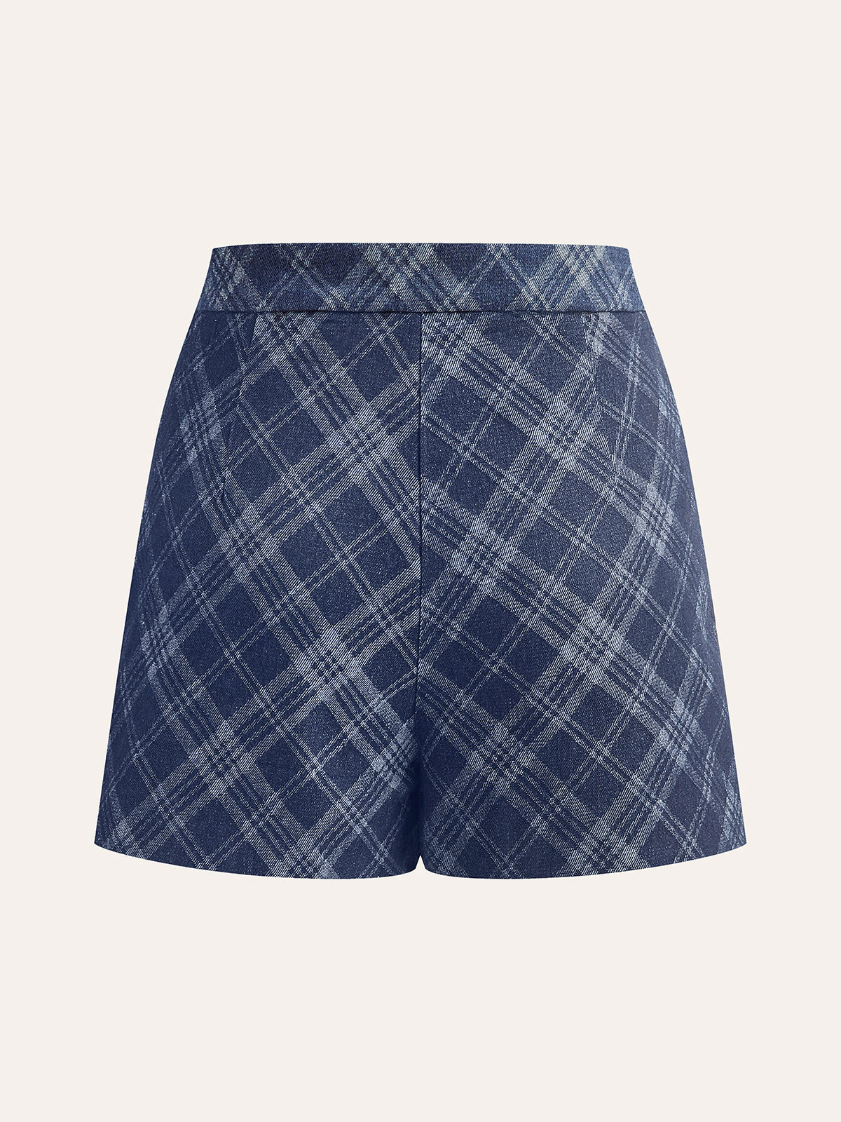 Rutiga Mönstrade Jeansshorts Med Mellanhög Midja