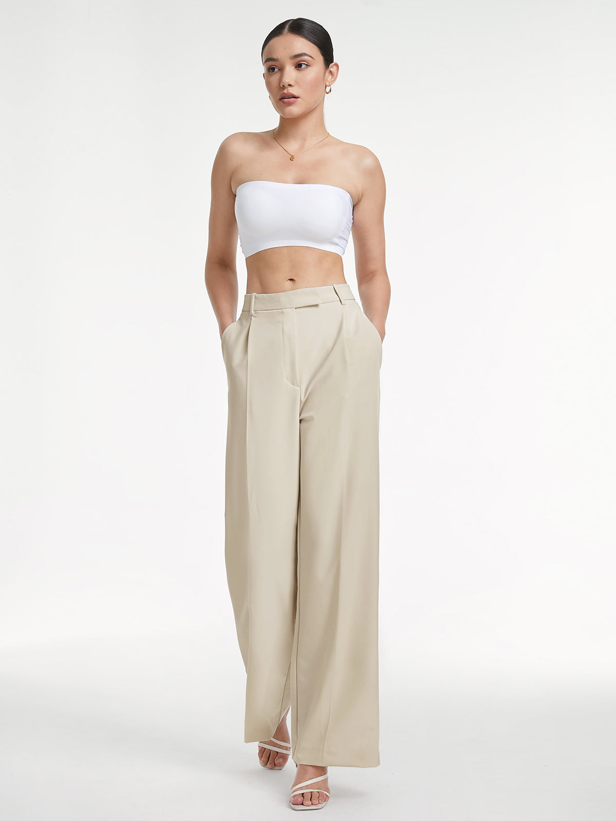 Anzughose mit hoher Taille und weitem Bein und lockerer Passform 