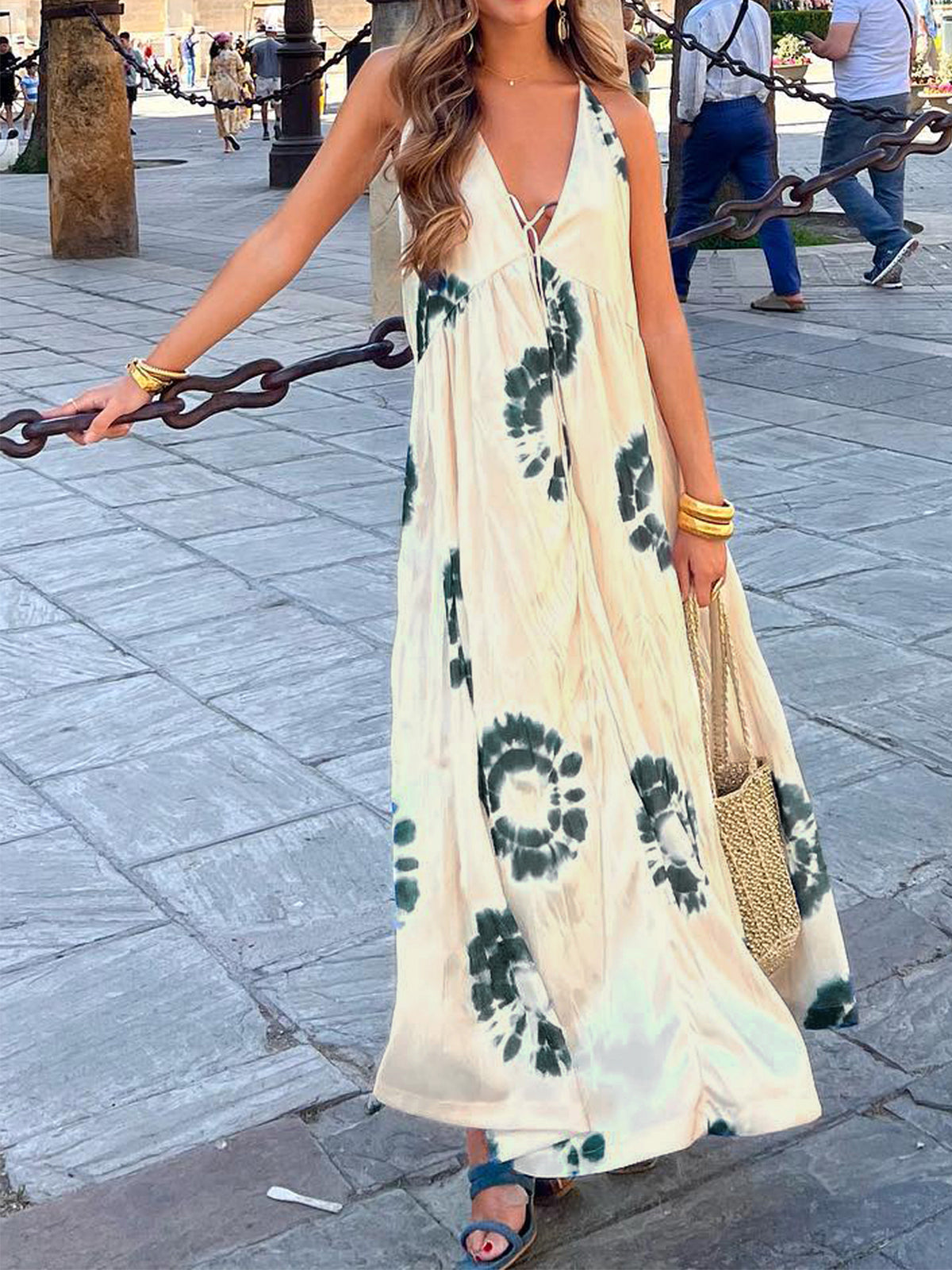 Langes Freizeitkleid mit Tintenrippel 