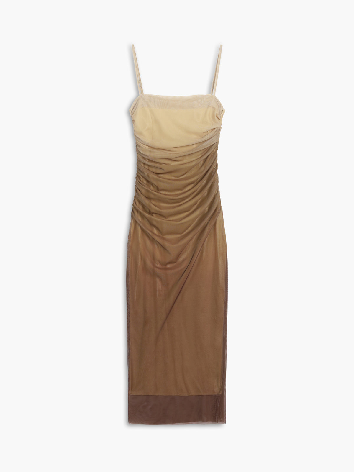 Langes Kleid aus Netzstoff mit Reißverschluss in Cappuccino-Ombré-Optik 