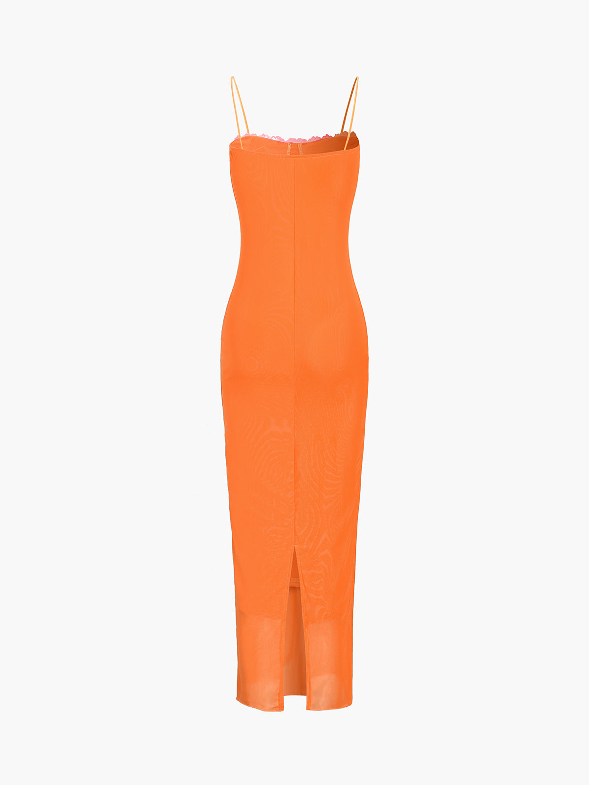 Langes Kleid mit halbtransparentem Netzstoff und Spitzenbesatz 