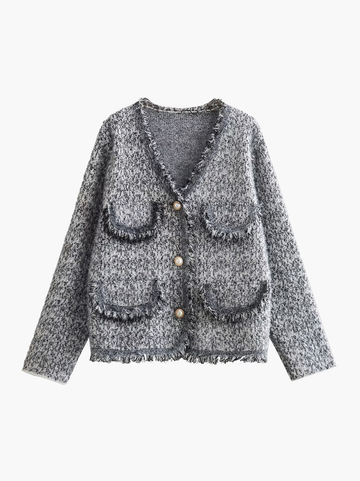 Old Money Estetics Kofta i tweed med rå fåll 