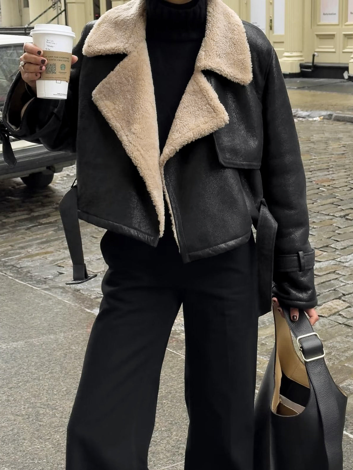 Too Blessed Sherpafodrad Shearling Läderflygjacka 