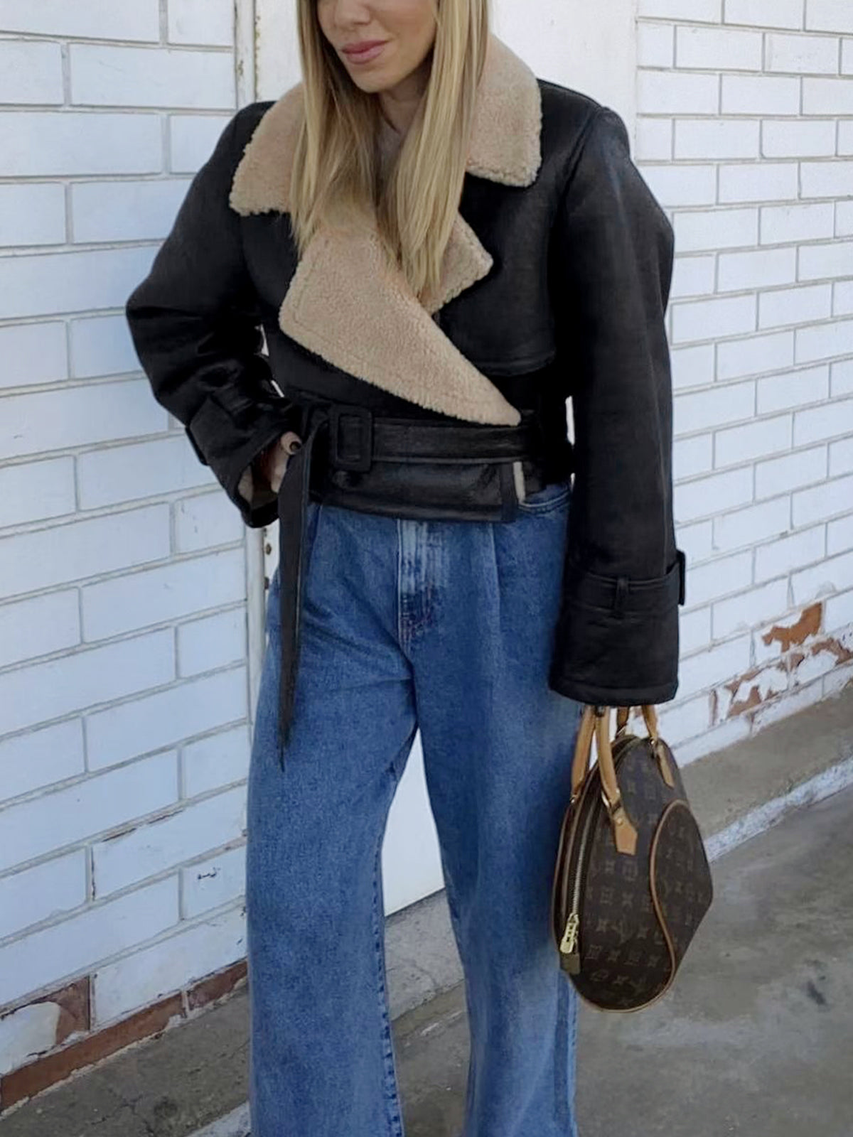 Too Blessed Sherpafodrad Shearling Läderflygjacka 