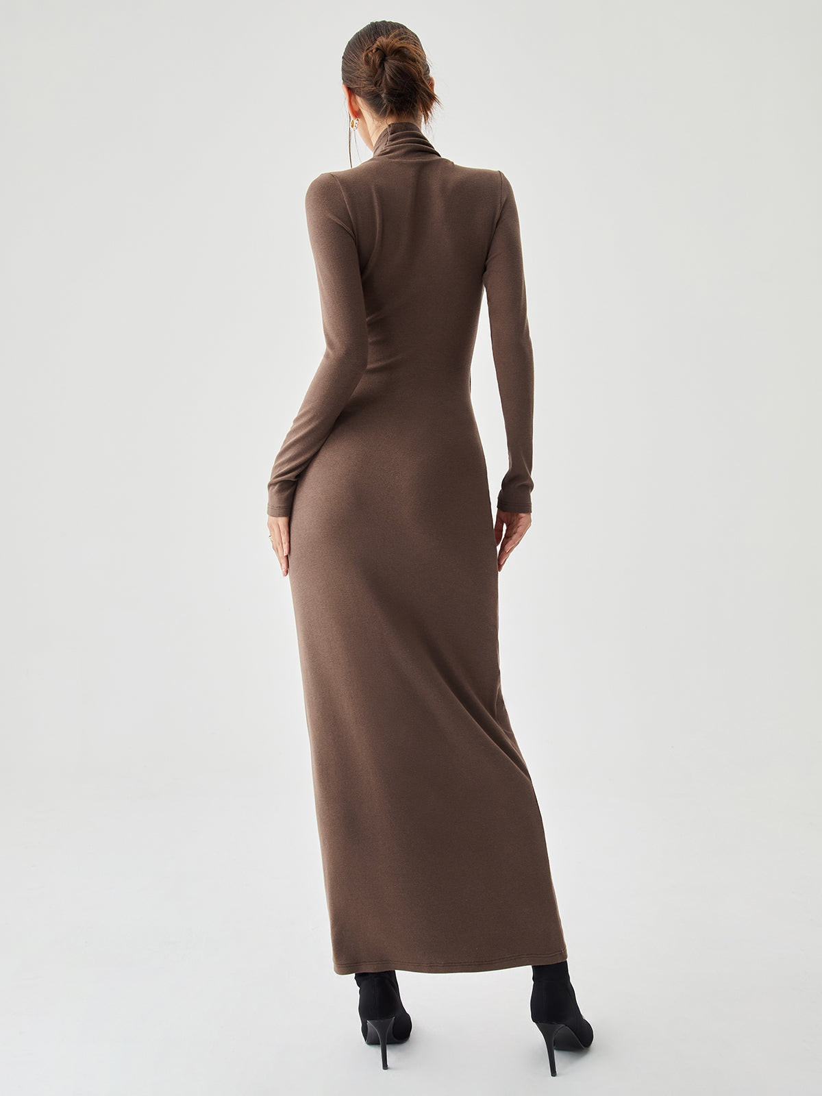 Bodycon höghalsad ribbad stickad långklänning med matchande halsduk 