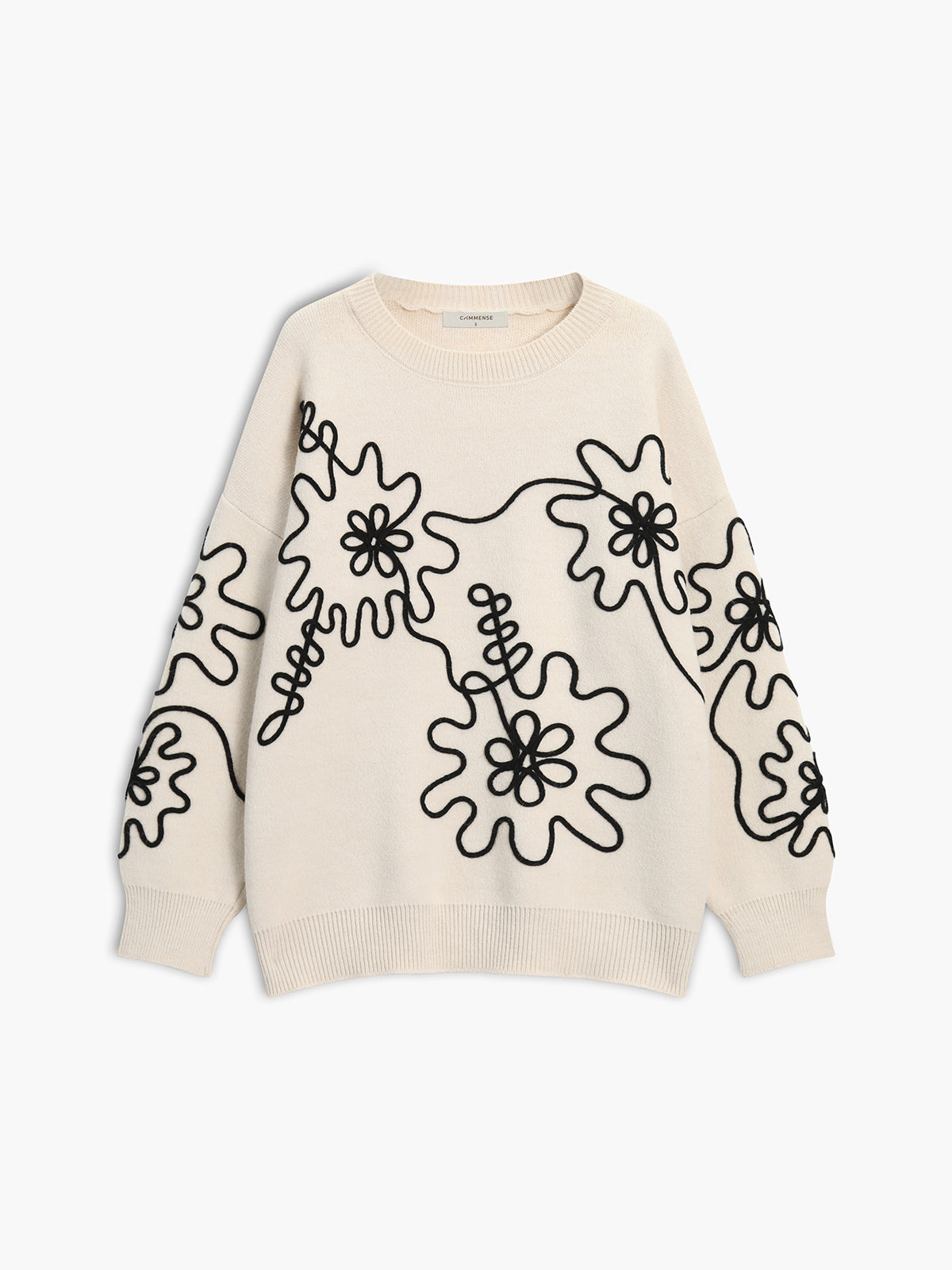Stickad blommig oversized tröja 
