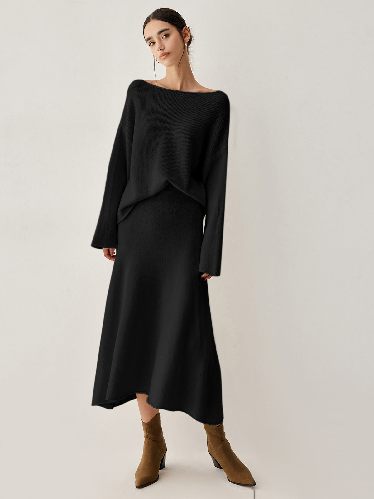 Oversize-Pullover, zweiteiliges Rock-Set 
