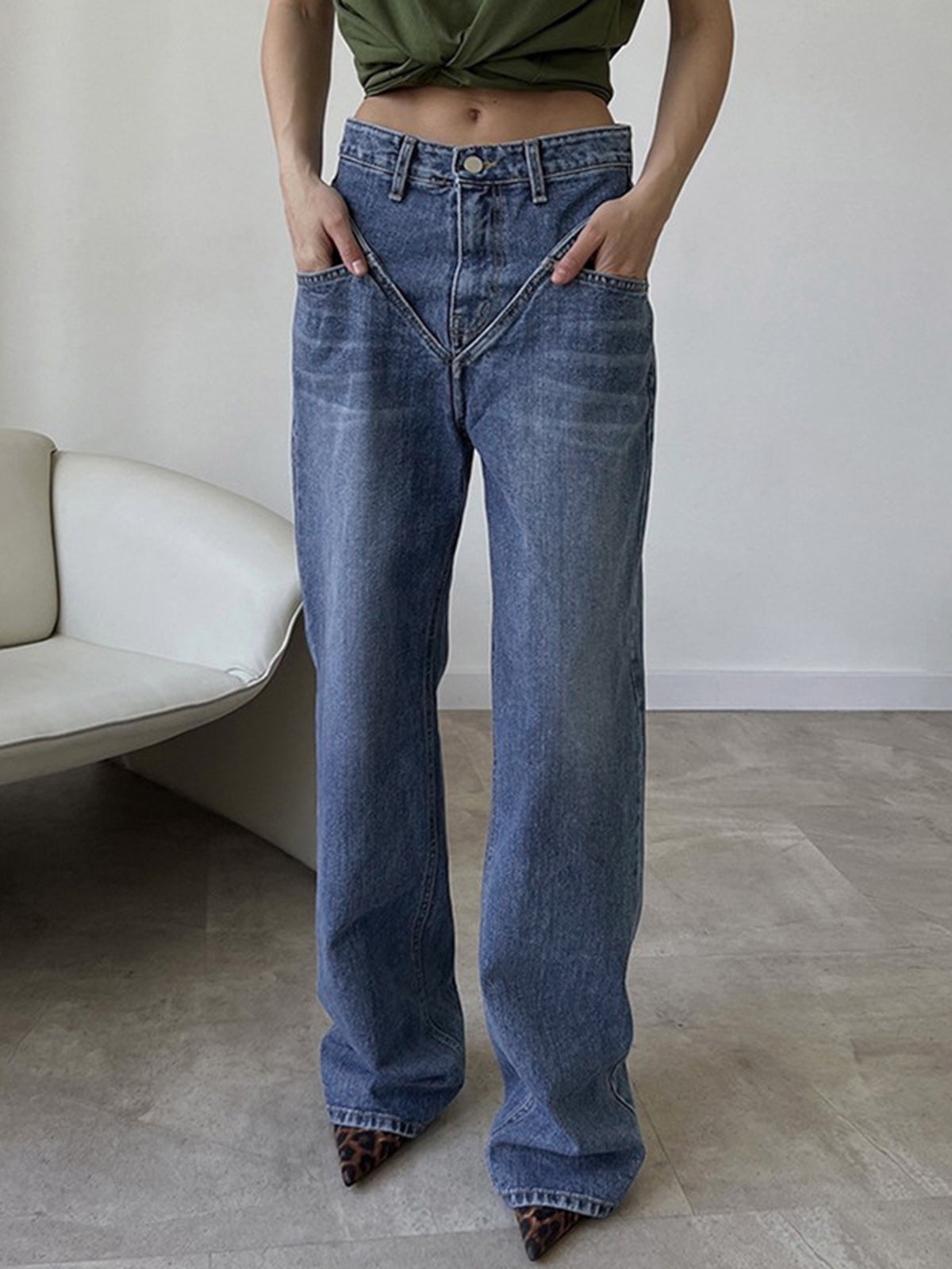 Gerade geschnittene Jeans aus Denim im Vintage-Waschungsstil 