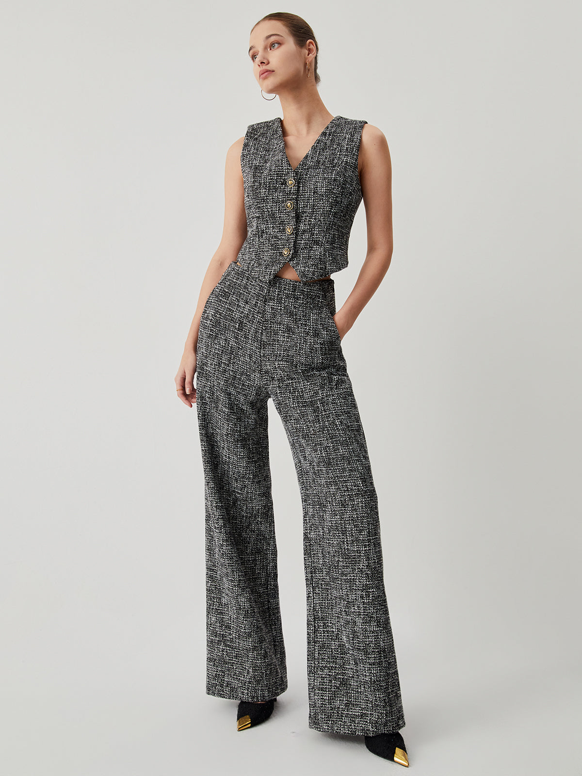 Old Money Tweed Raka Benfickor Byxor 