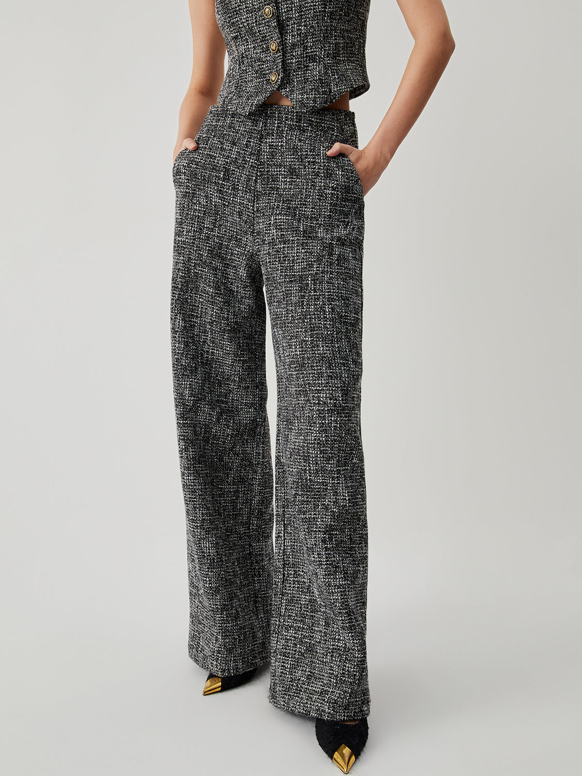 Old Money Tweed Raka Benfickor Byxor 